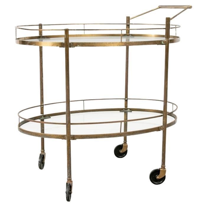 Carrito de bar de latón y cristal de mediados de siglo