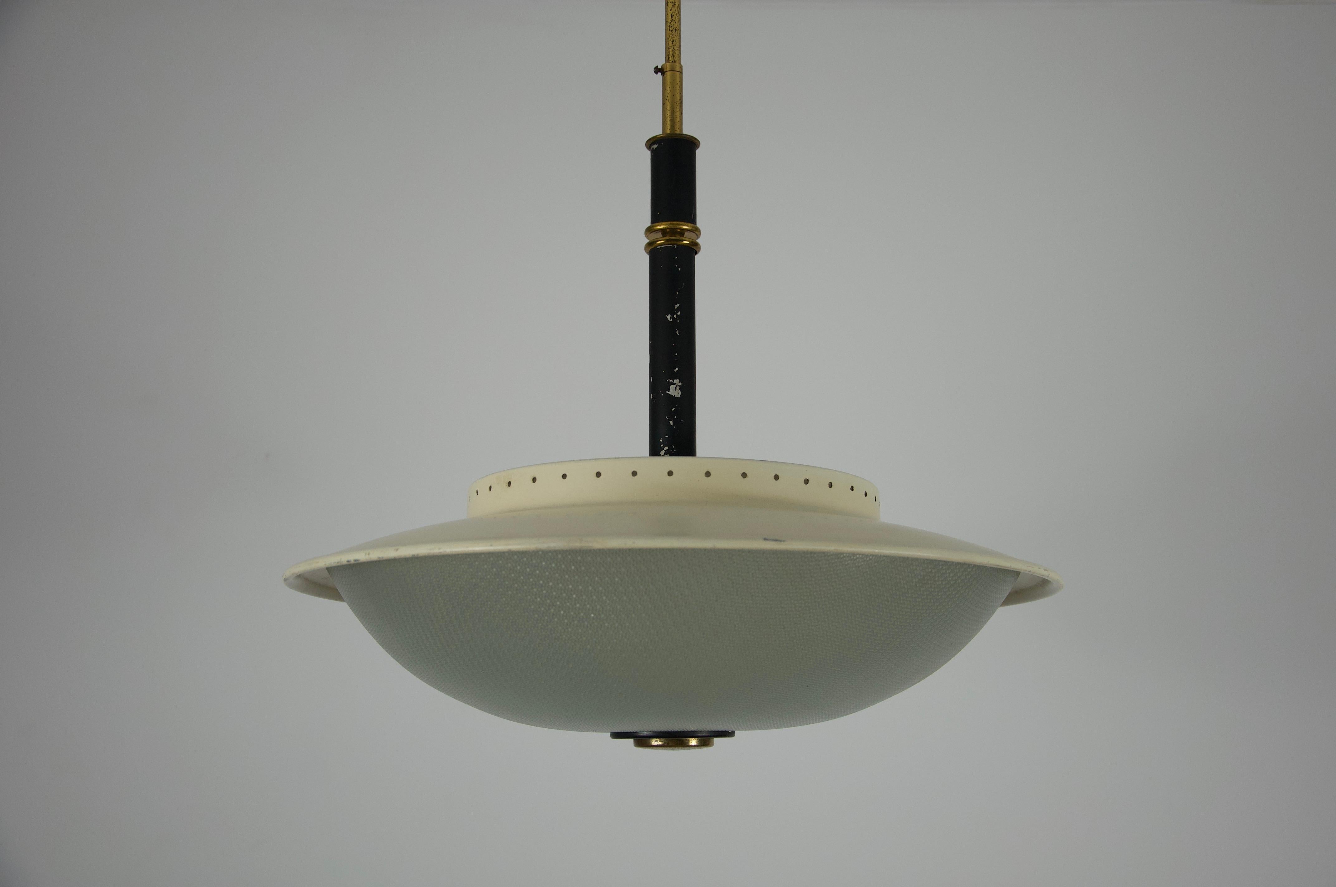 Italian Mid-Century Brass and Glass Ceiling Lamp by Stilnovo, Italy, 1960s For Sale