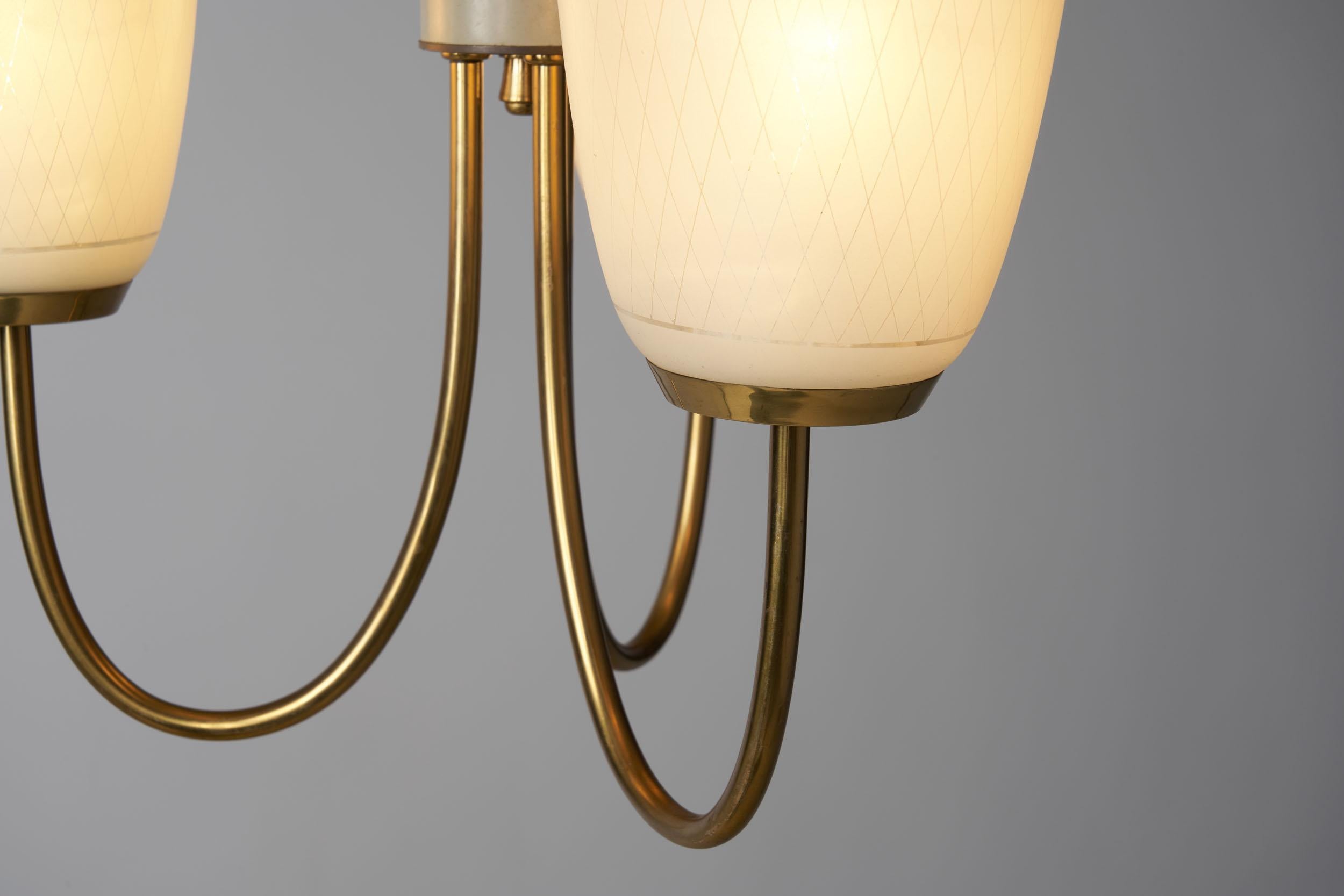 Mid-Century Brass and Glass Ceiling Lamp, Scandinavia, 1950s 5