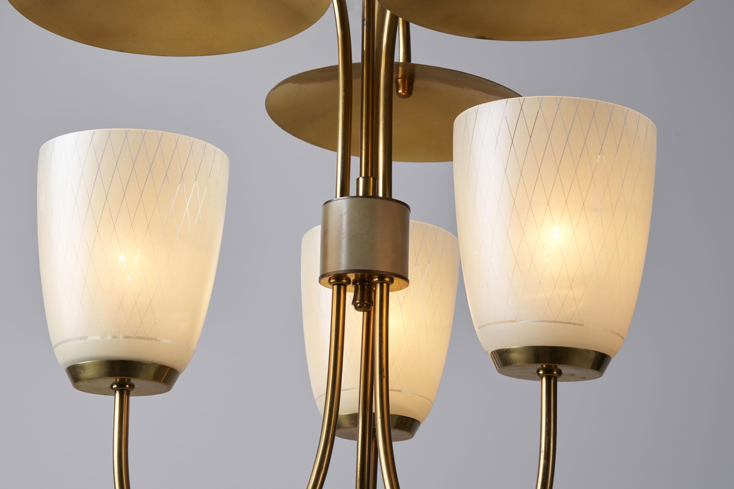 Mid-Century Brass and Glass Ceiling Lamp, Scandinavia, 1950s 7