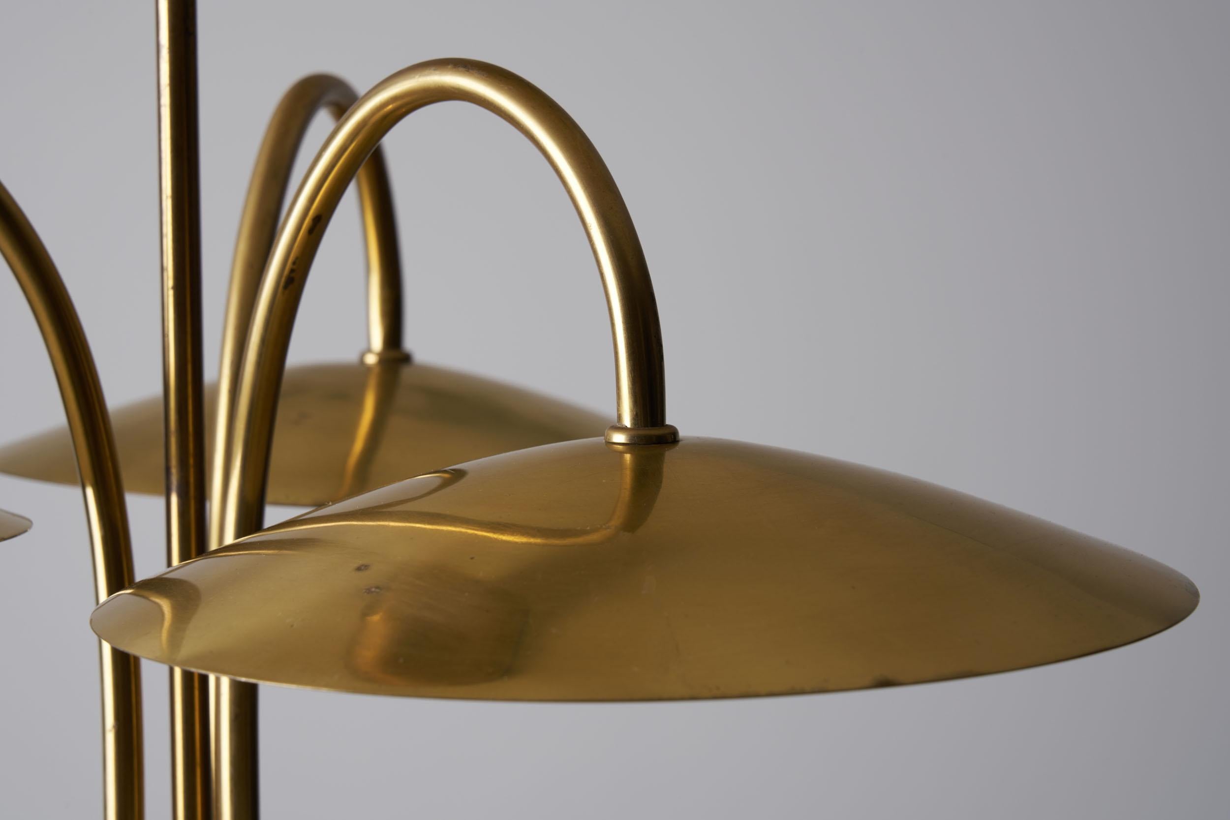 Mid-Century Brass and Glass Ceiling Lamp, Scandinavia, 1950s 10