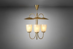 Mid-Century Brass and Glass Ceiling Lamp, Scandinavia, 1950s