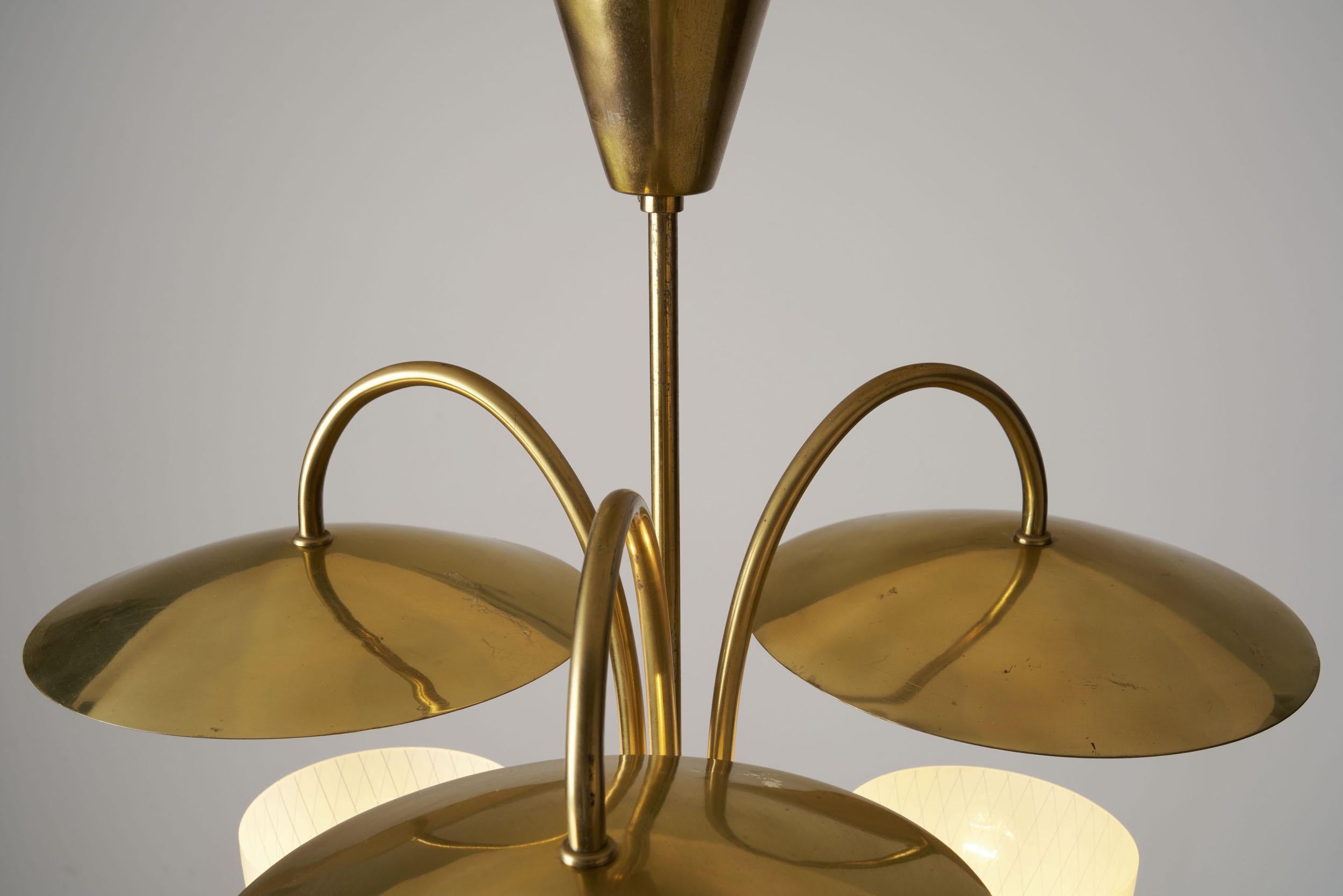 Mid-Century Brass and Glass Ceiling Lamp, Scandinavia, 1950s 3