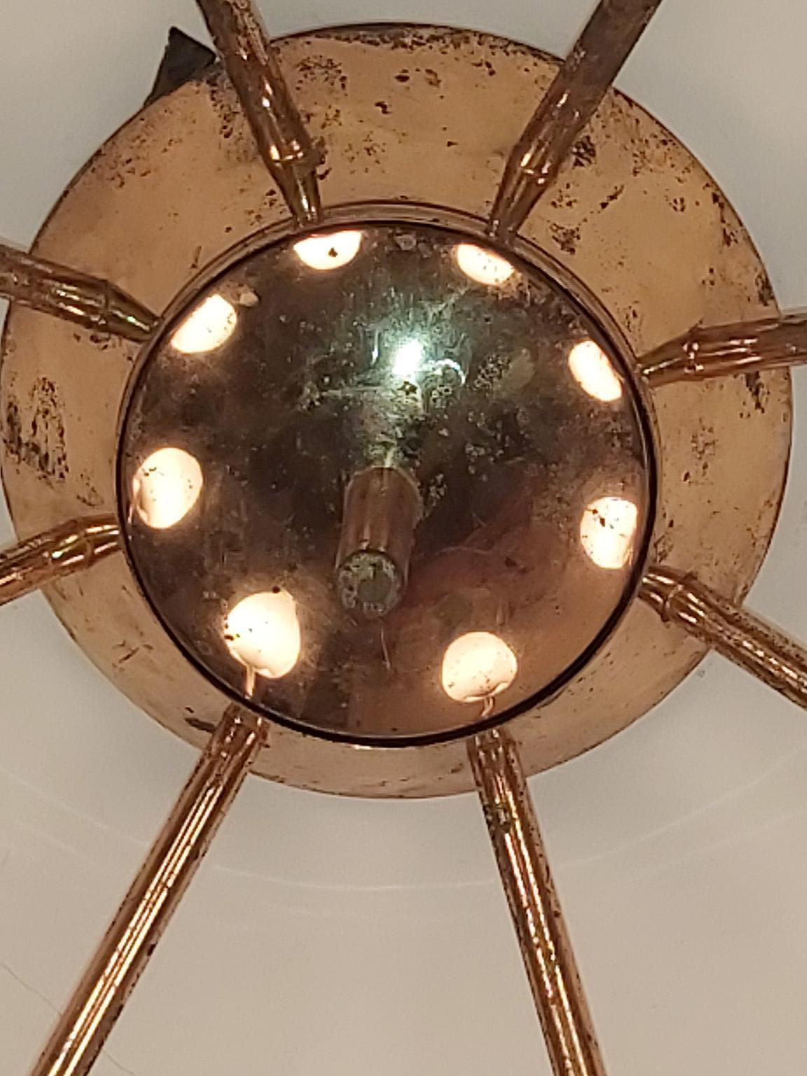 Italian Arredoluce Midcentury Brass and Glass Large Chandelier, Milan 1950s For Sale