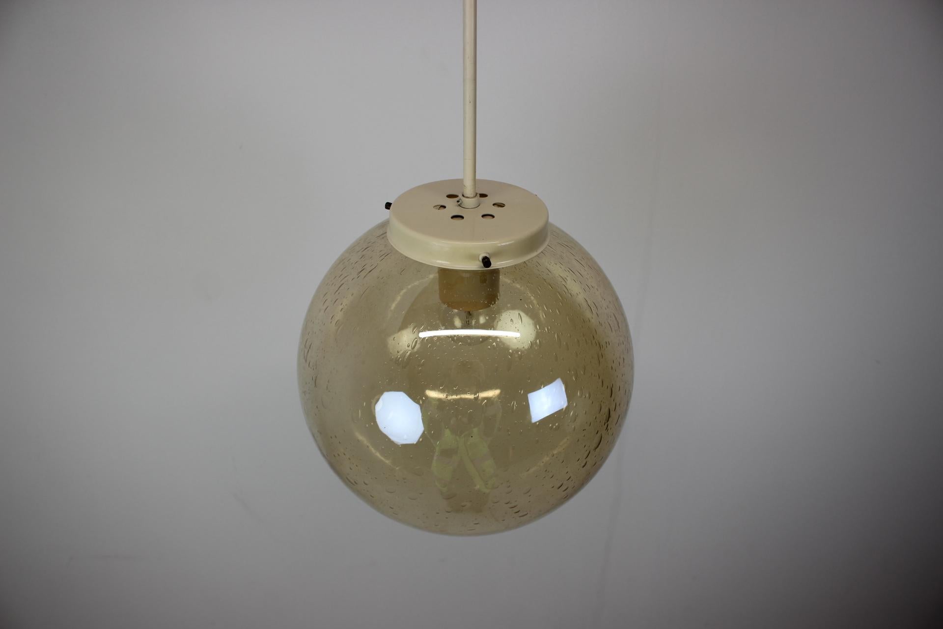 Mid-Century Modern Mid-Century Brass and Glass Chandelier by Valasske Mezirici, 1970's For Sale