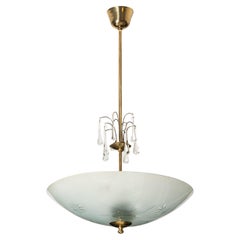 Mid-Century Brass and Glass Chandelier Model 2517 by Valinte, Finland