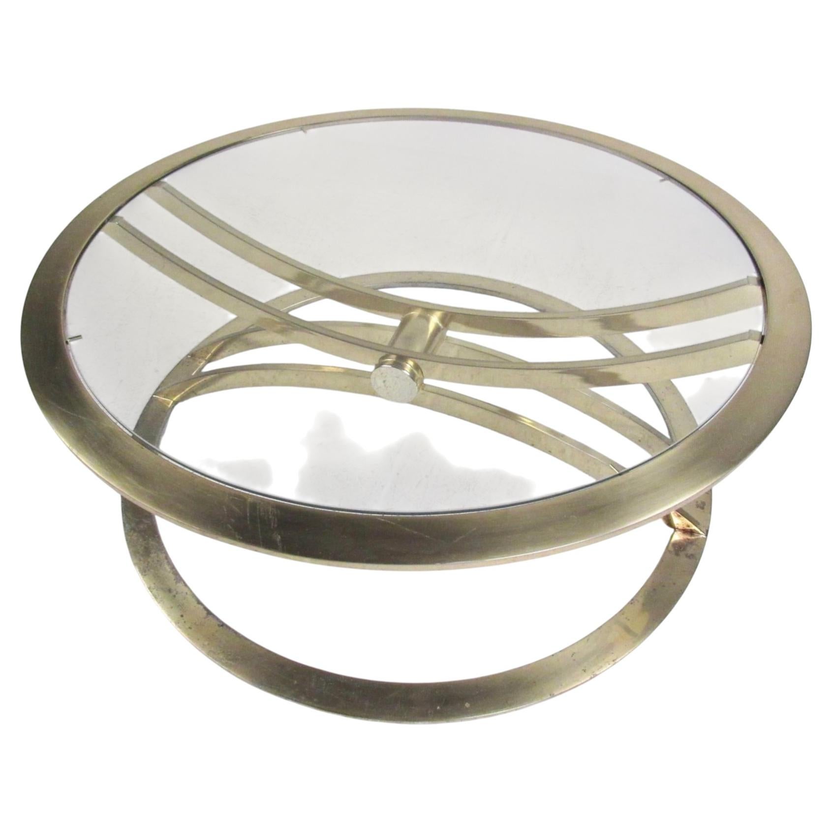 Mid-Century Brass and Glass Circular Coffee Table
