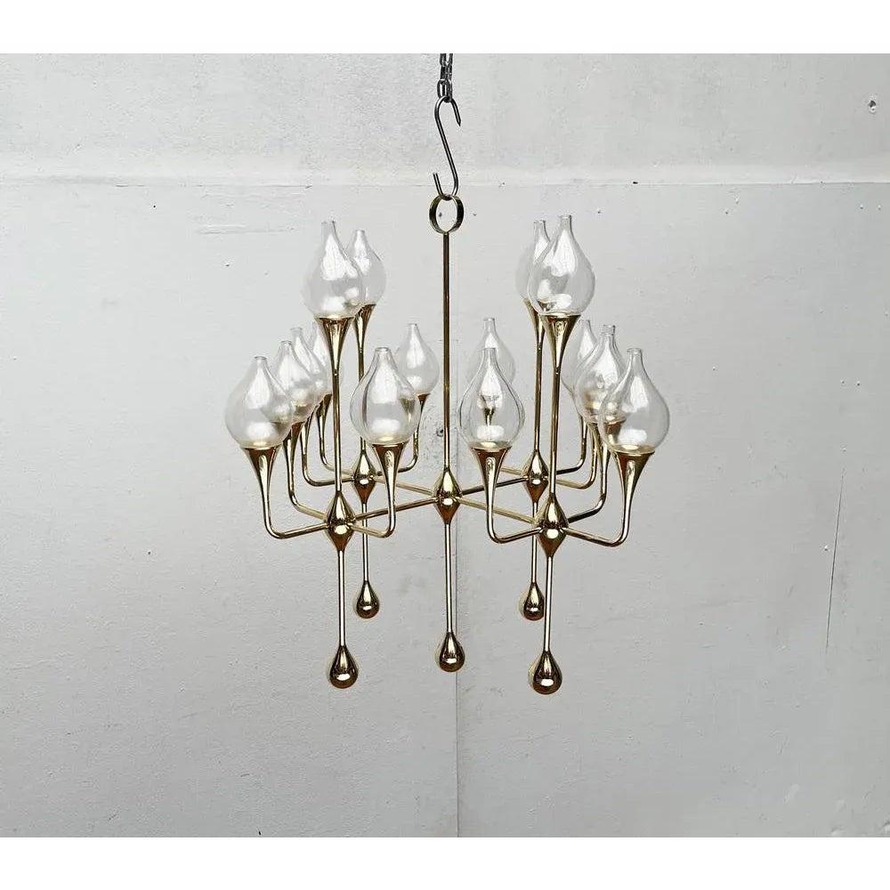 Mid-Century Brass and Glass Clear Drops Oil Lamp or Candleholder, 1960s For Sale 5