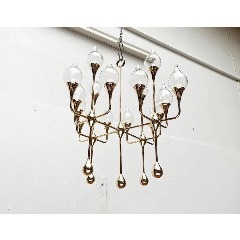 20th Century Mid-Century Brass and Glass Clear Drops Oil Lamp or Candleholder, 1960s For Sale