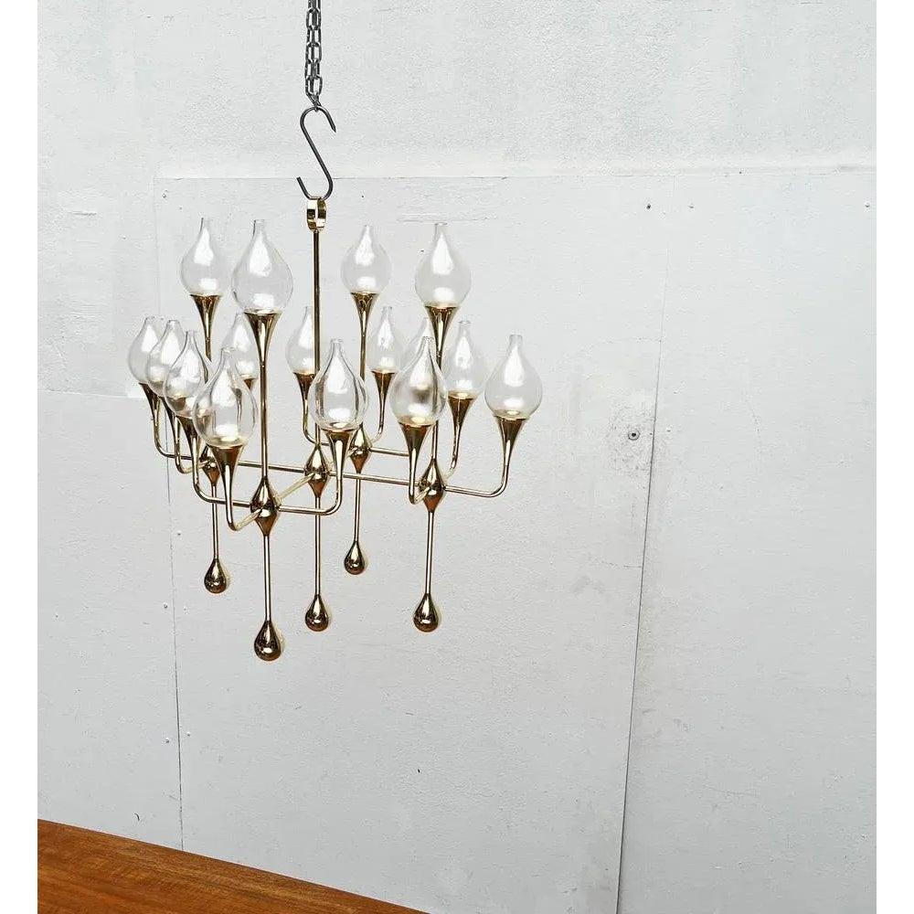 Mid-Century Brass and Glass Clear Drops Oil Lamp or Candleholder, 1960s For Sale 3