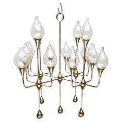 Mid-Century Messing und Glas klare Tropfen Öllampe oder Kerzenhalter, 1960er Jahre