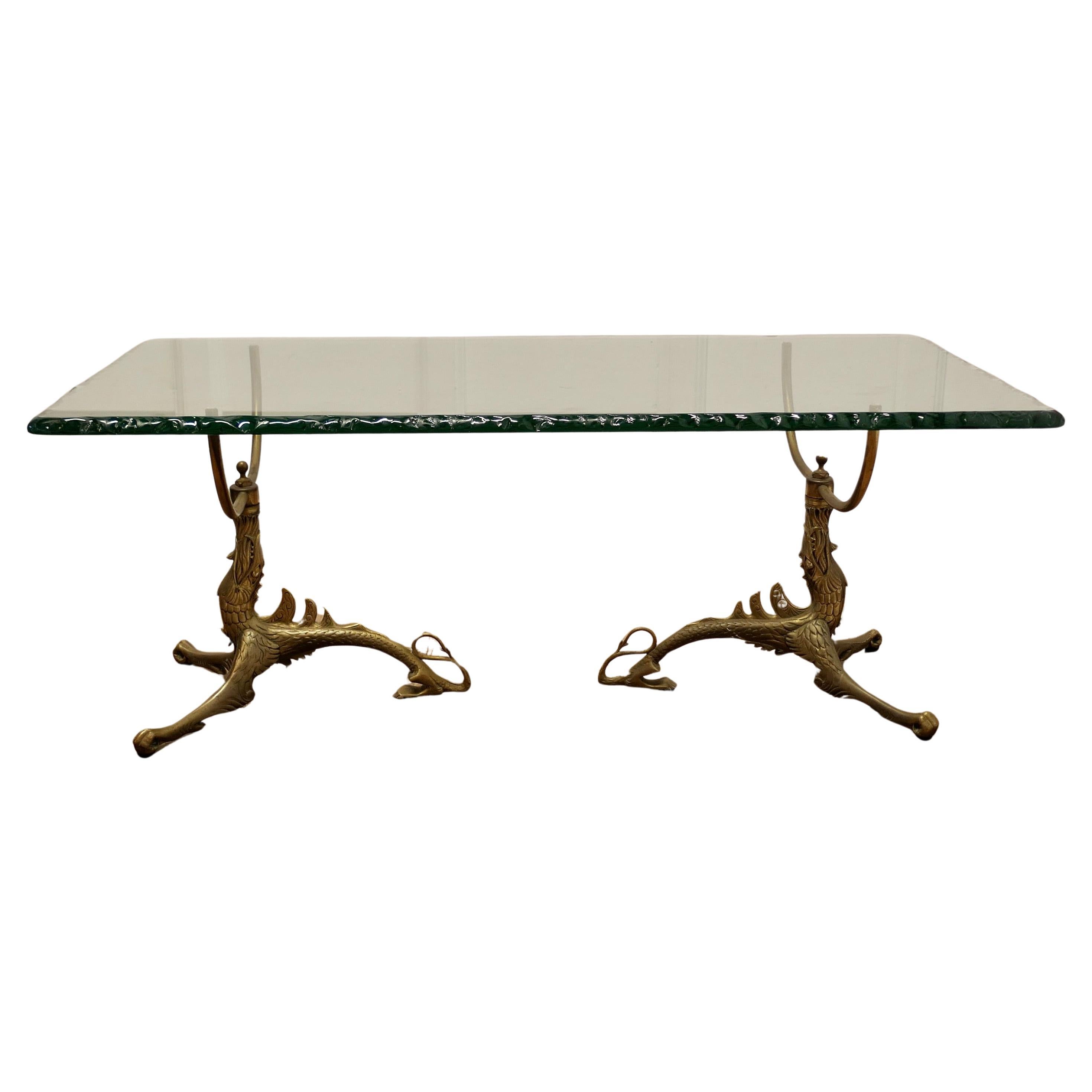 Mid Century Brass and Glass Coffee Table, by Jean-Danial Salvat For Sale