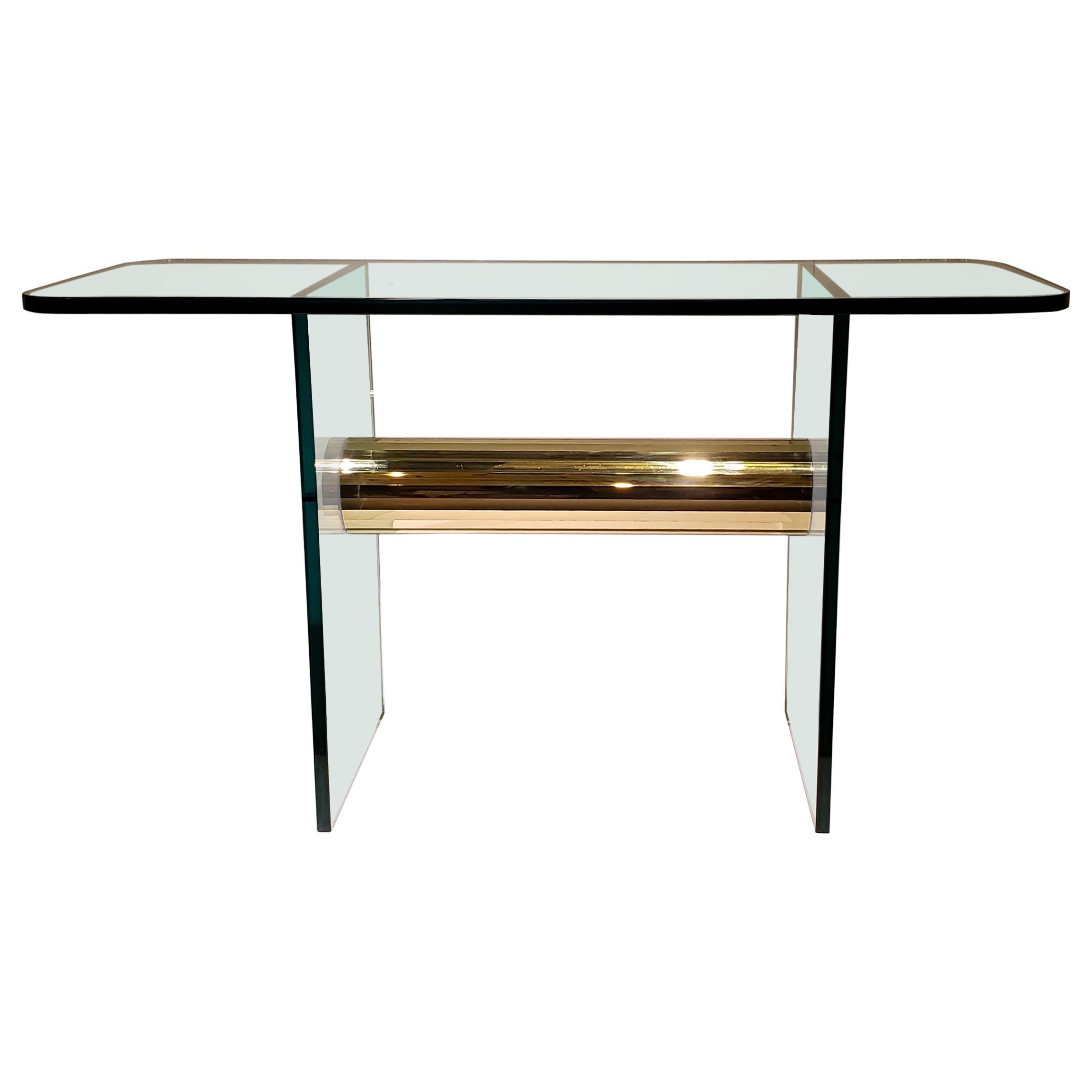Mid Century Brass and Glass Console