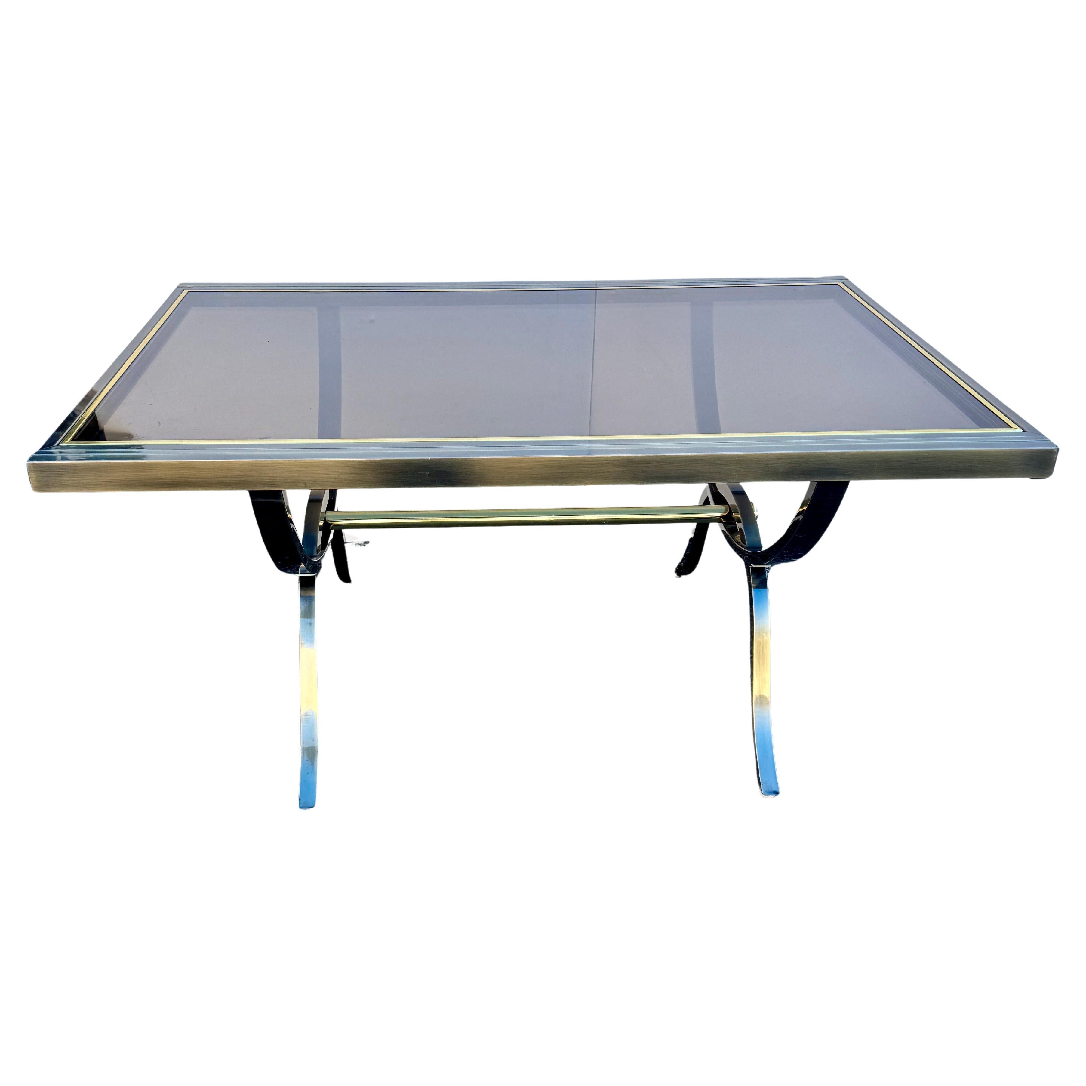 Chrome Mid-Century Brass and Glass Dining Table Milo Baughman for DIA 