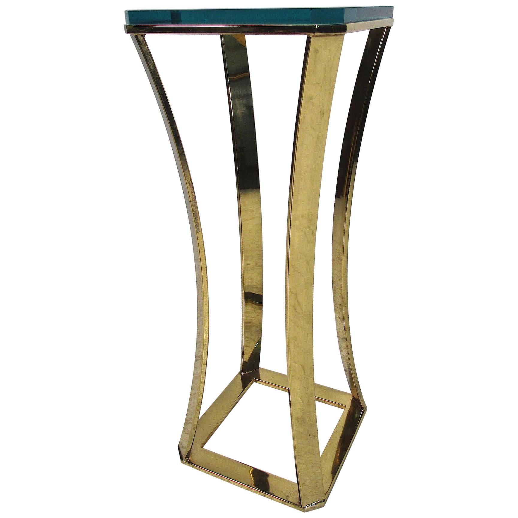 Midcentury Brass and Glass Display Pedestal For Sale