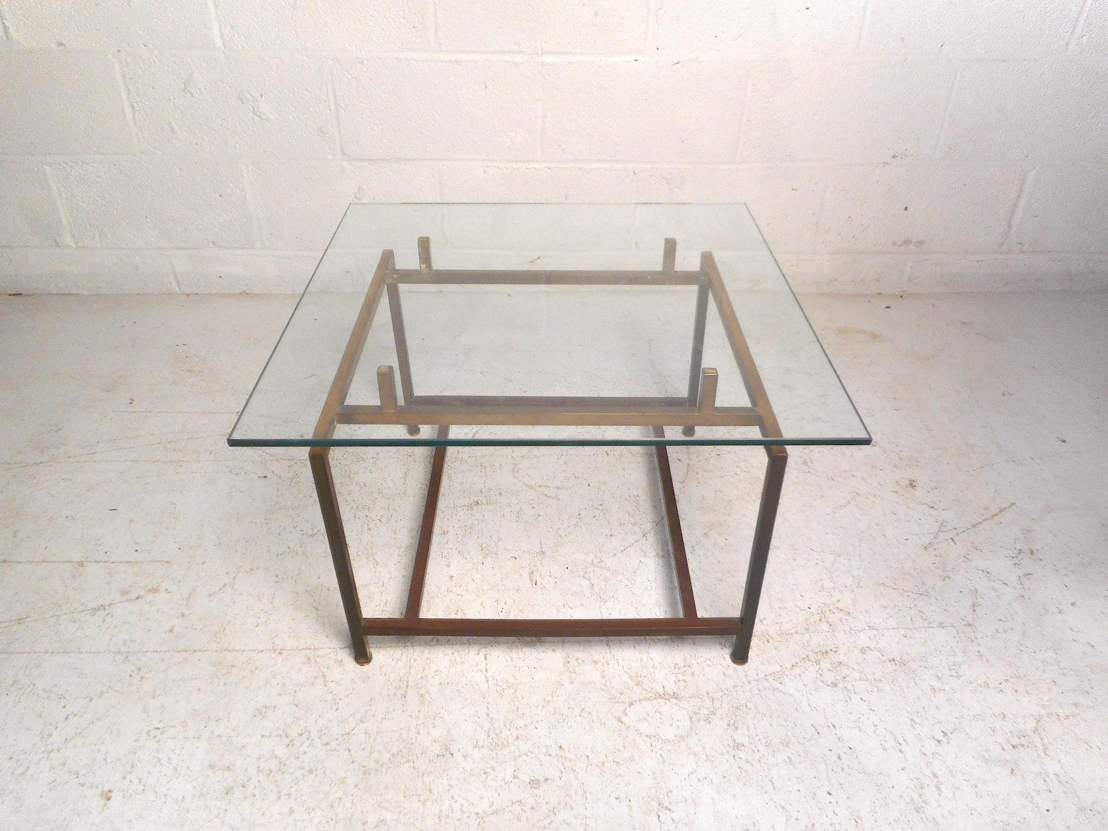 Mid-Century Modern Midcentury Brass and Glass End Table after Harvey Probber