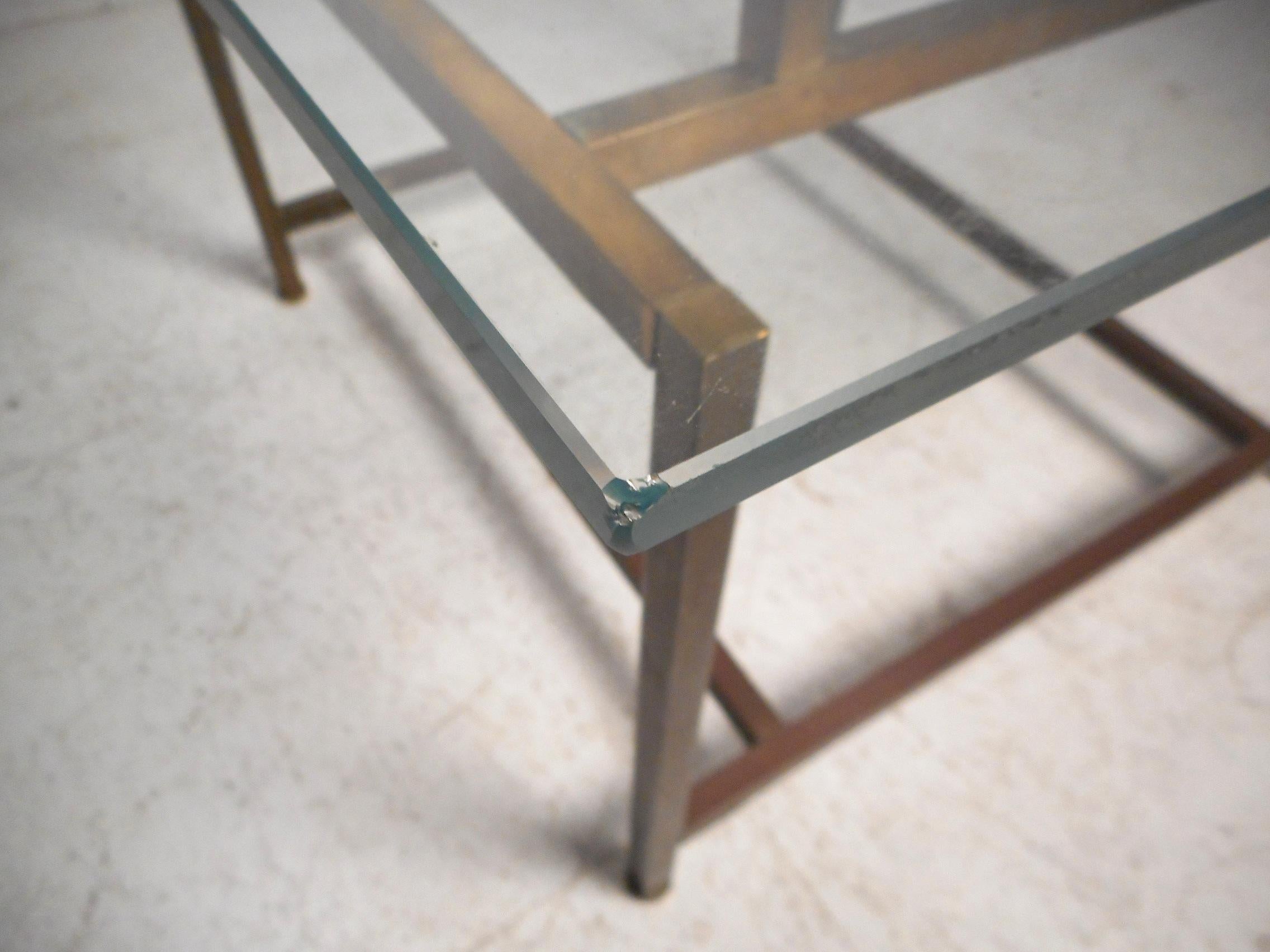 Midcentury Brass and Glass End Table after Harvey Probber In Good Condition In Brooklyn, NY