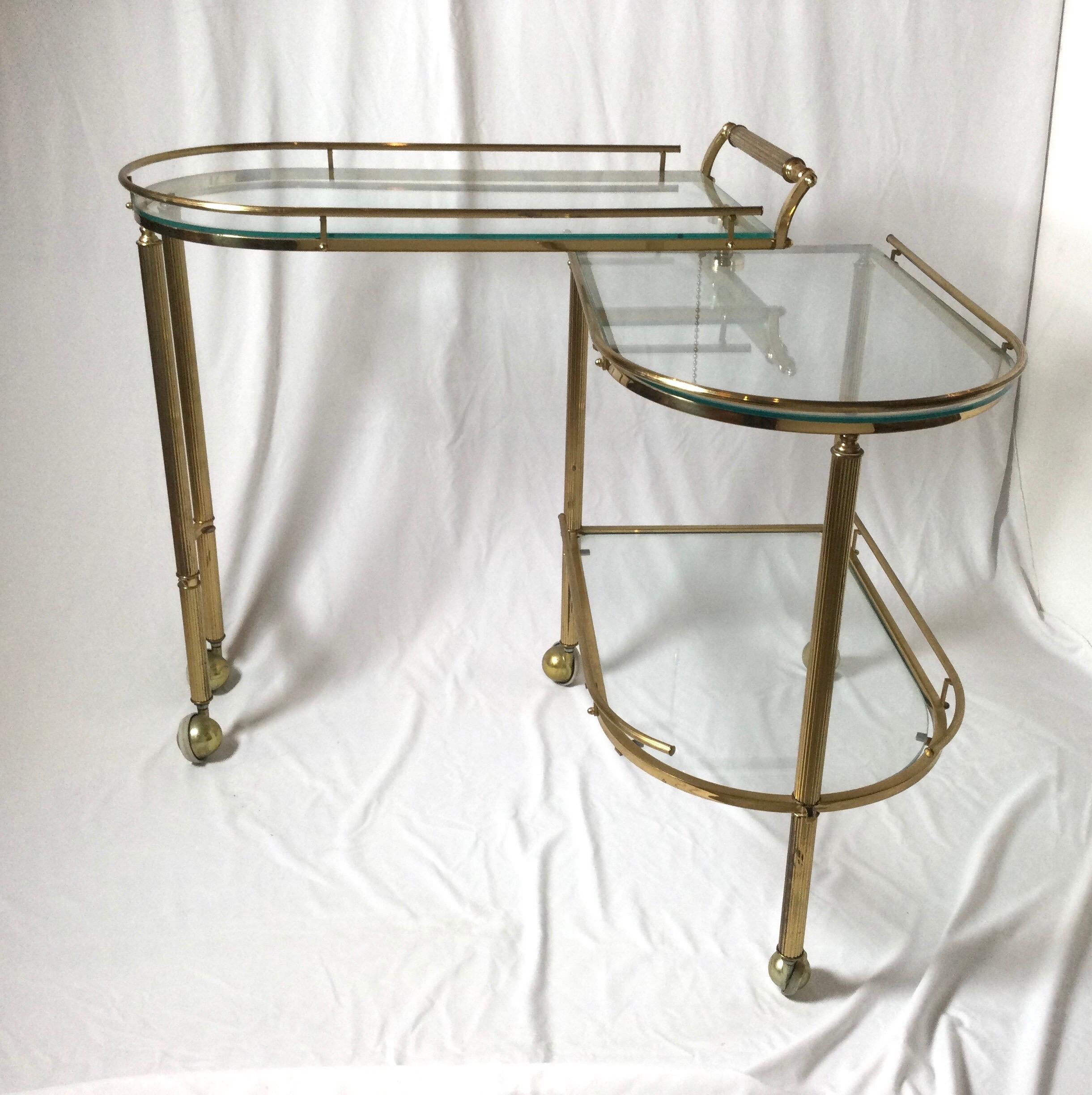 20th Century Midcentury Brass and Glass Italian Swing Out Bar Cart