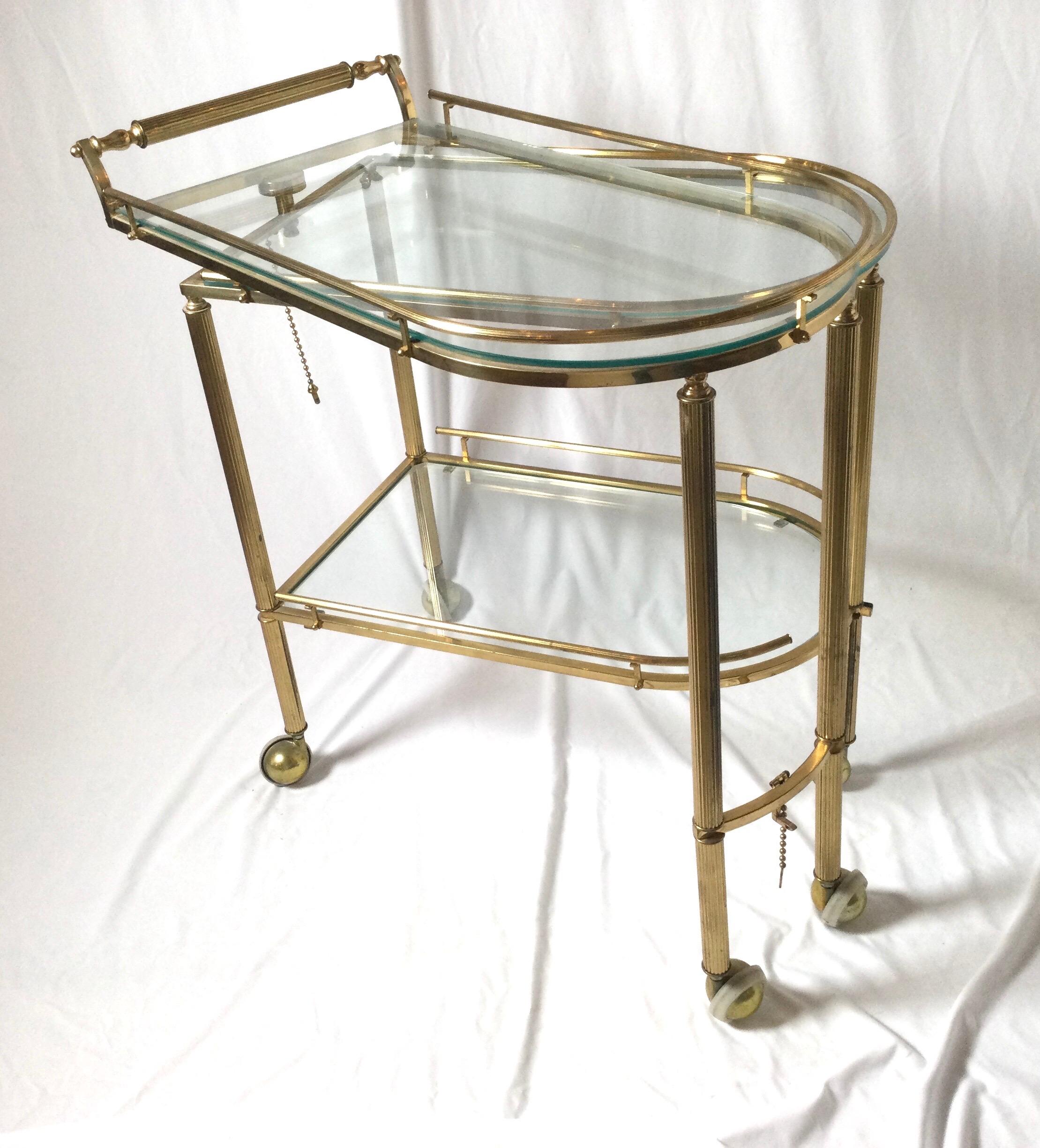 Midcentury Brass and Glass Italian Swing Out Bar Cart 3
