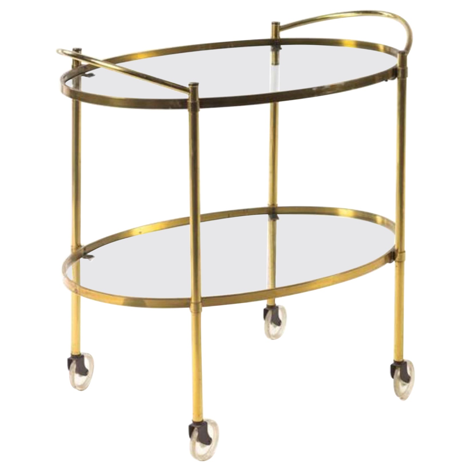 Mid-Century brass and glass oval bar cart
