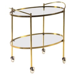 Mid-Century brass and glass oval bar cart