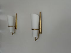 Mid-Century Brass and Glass Pair of Sconces attr. Fontana Arte, 1950s, Italy