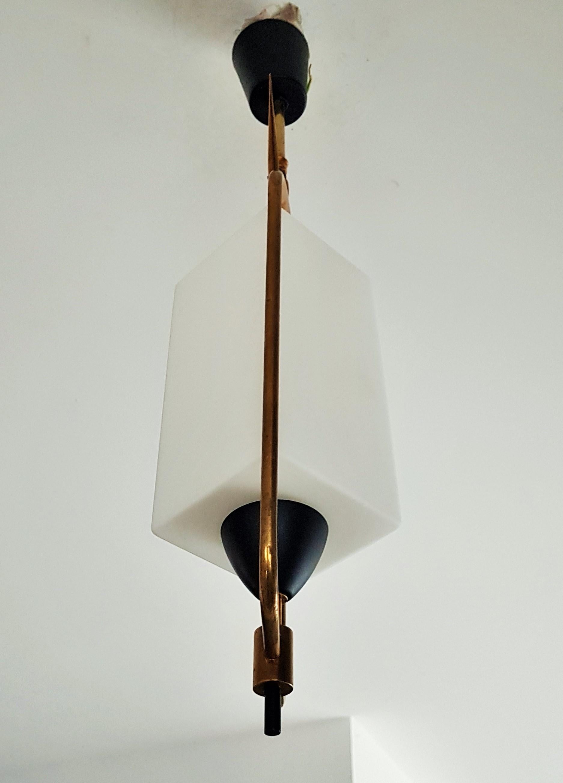 Midcentury Brass and Glass Pendant Lantern by Arlus Lunel, France, 1950 For Sale 4