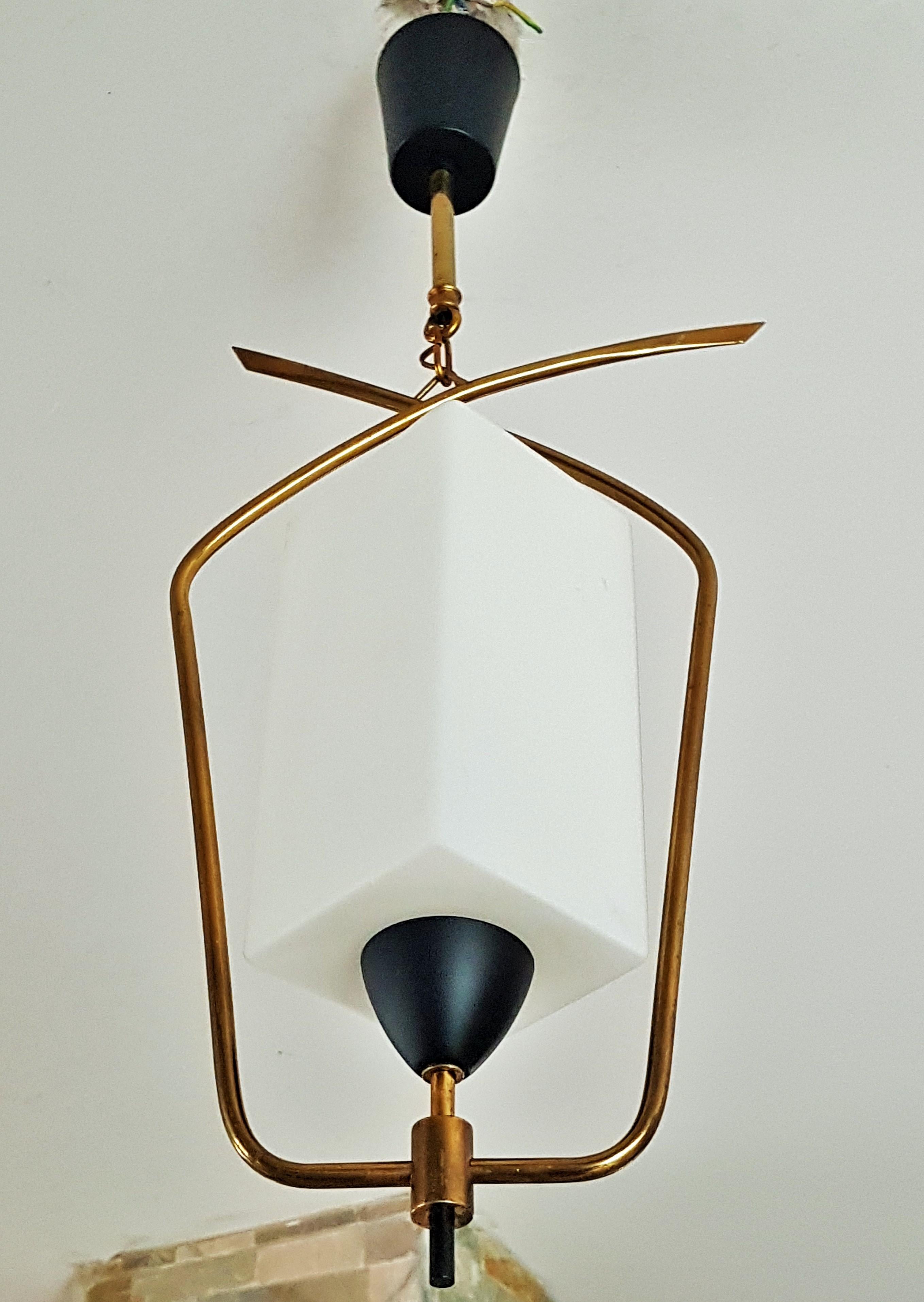 Midcentury Brass and Glass Pendant Lantern by Arlus Lunel, France, 1950 For Sale 6