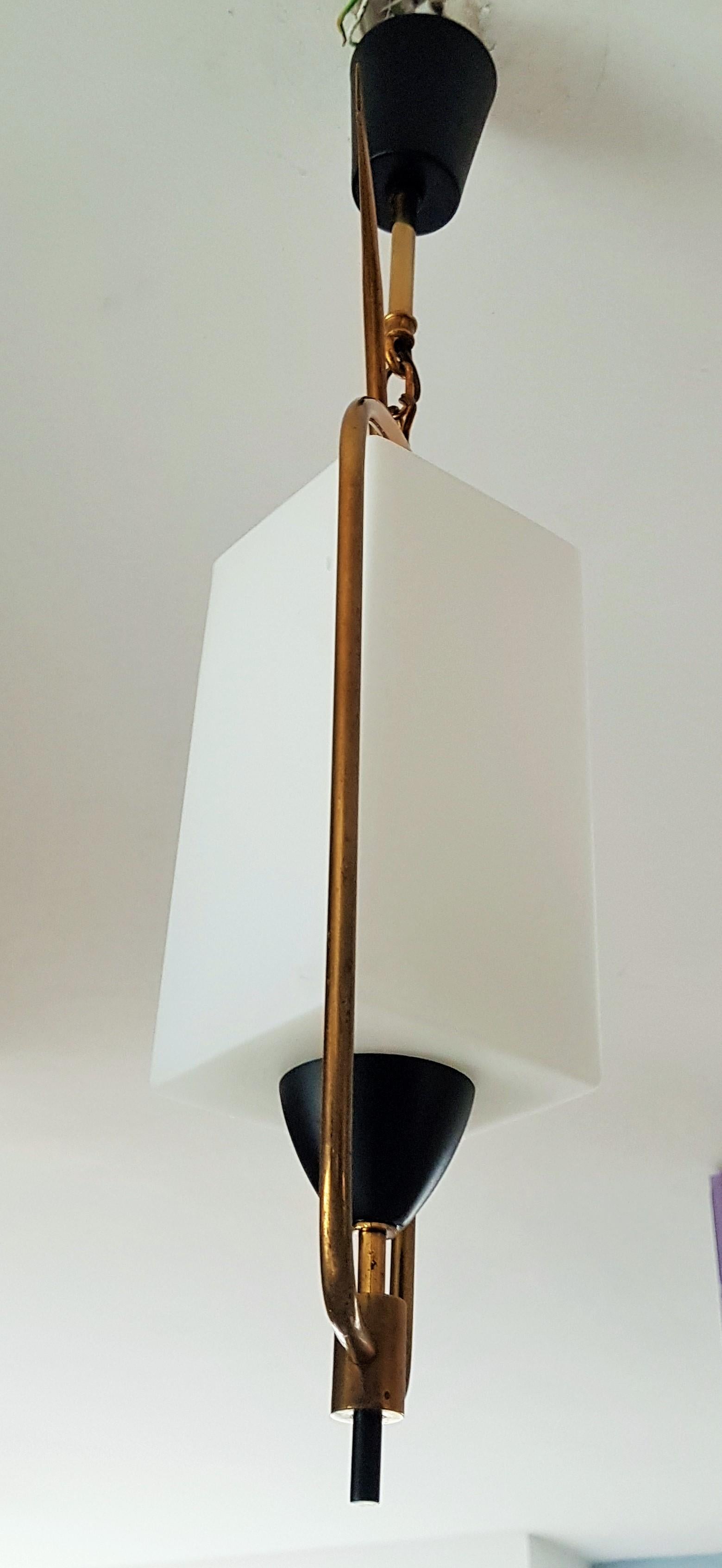 Midcentury Brass and Glass Pendant Lantern by Arlus Lunel, France, 1950 For Sale 9