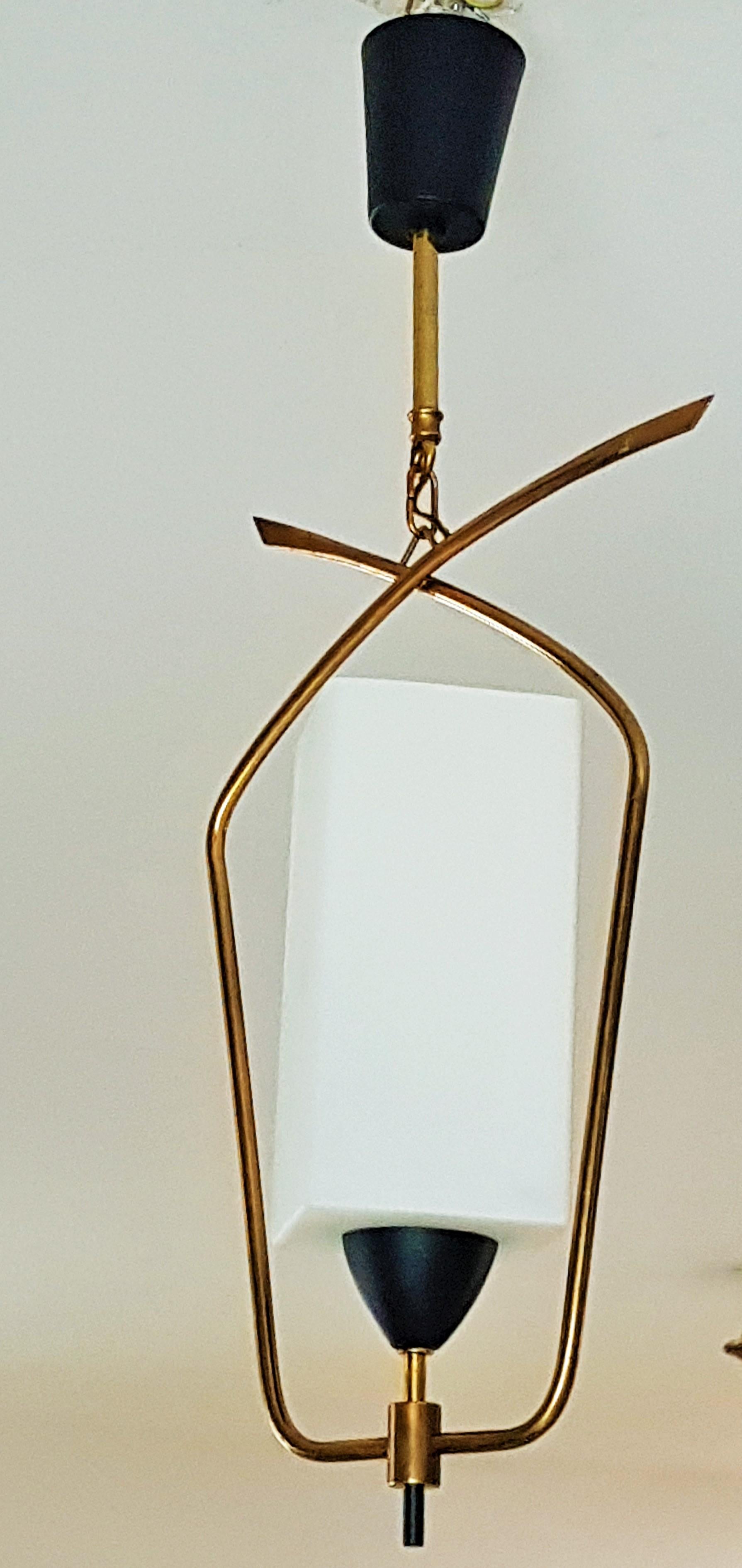 Midcentury Brass and Glass Pendant Lantern by Arlus Lunel, France, 1950 For Sale 10
