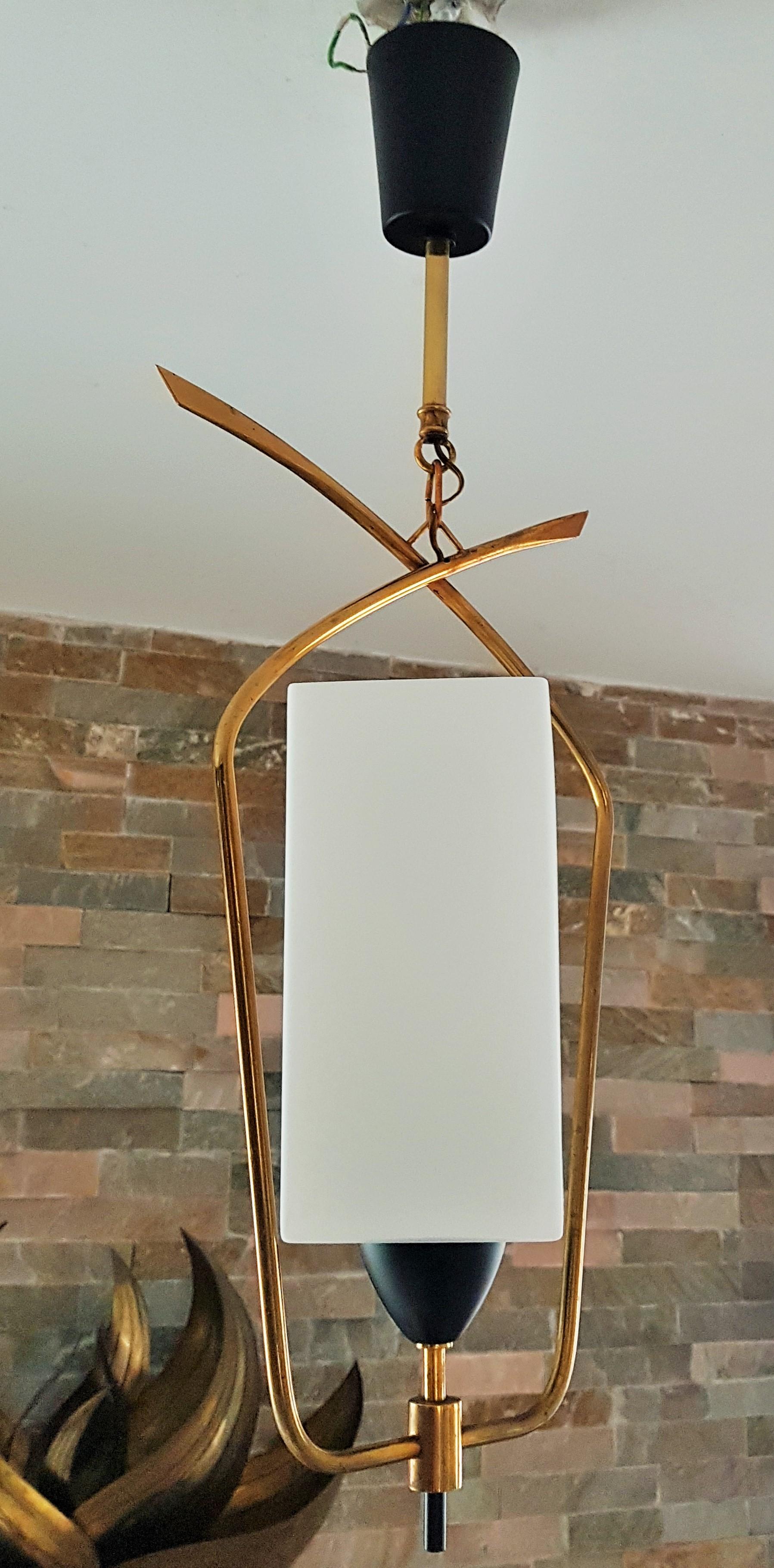 Midcentury Brass and Glass Pendant Lantern by Arlus Lunel, France, 1950 For Sale 11