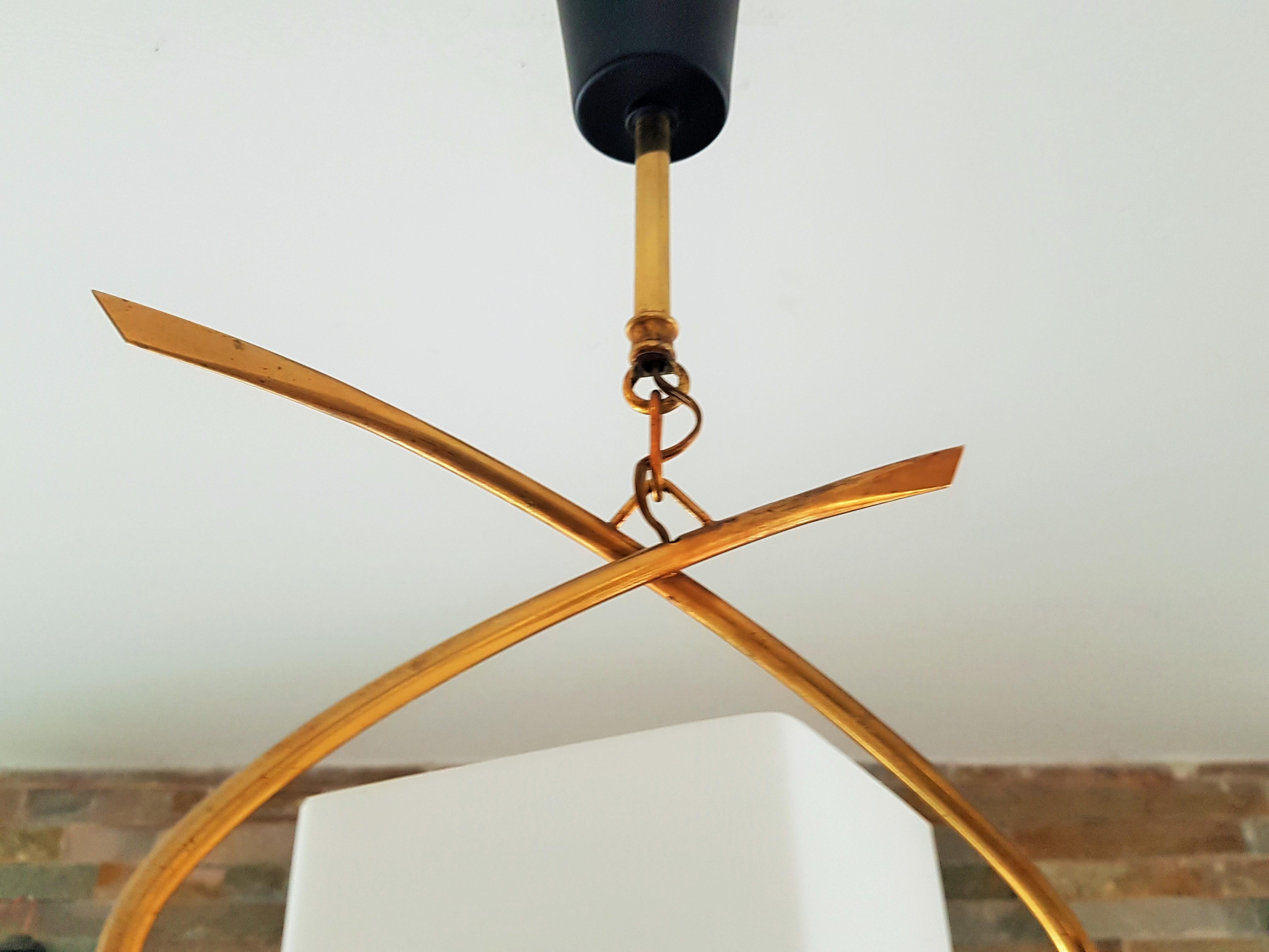 Midcentury Brass and Glass Pendant Lantern by Arlus Lunel, France, 1950 For Sale 13
