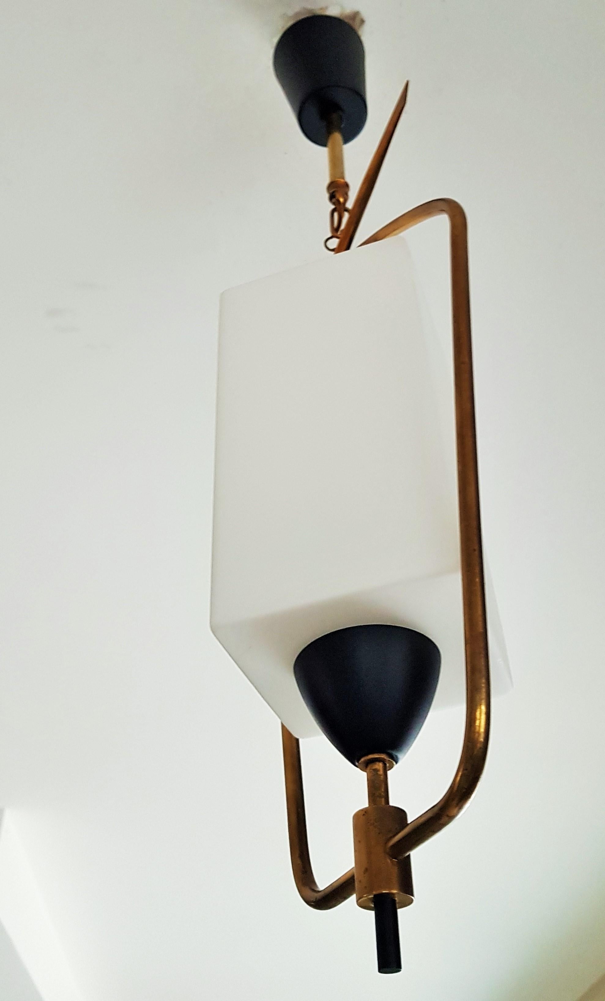 Midcentury Brass and Glass Pendant Lantern by Arlus Lunel, France, 1950 For Sale 3