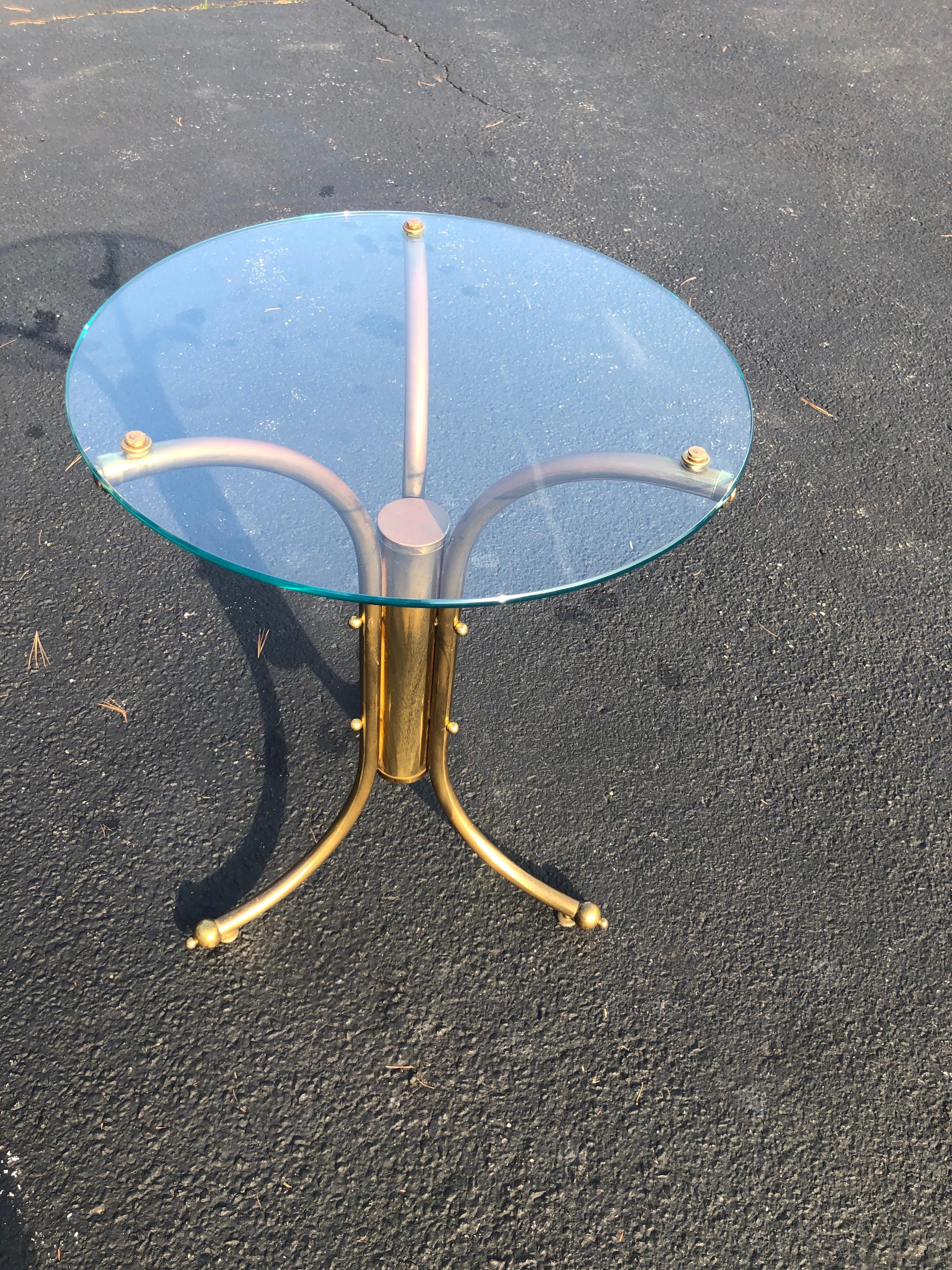 Midcentury Brass and Glass Round Bistro Table 13