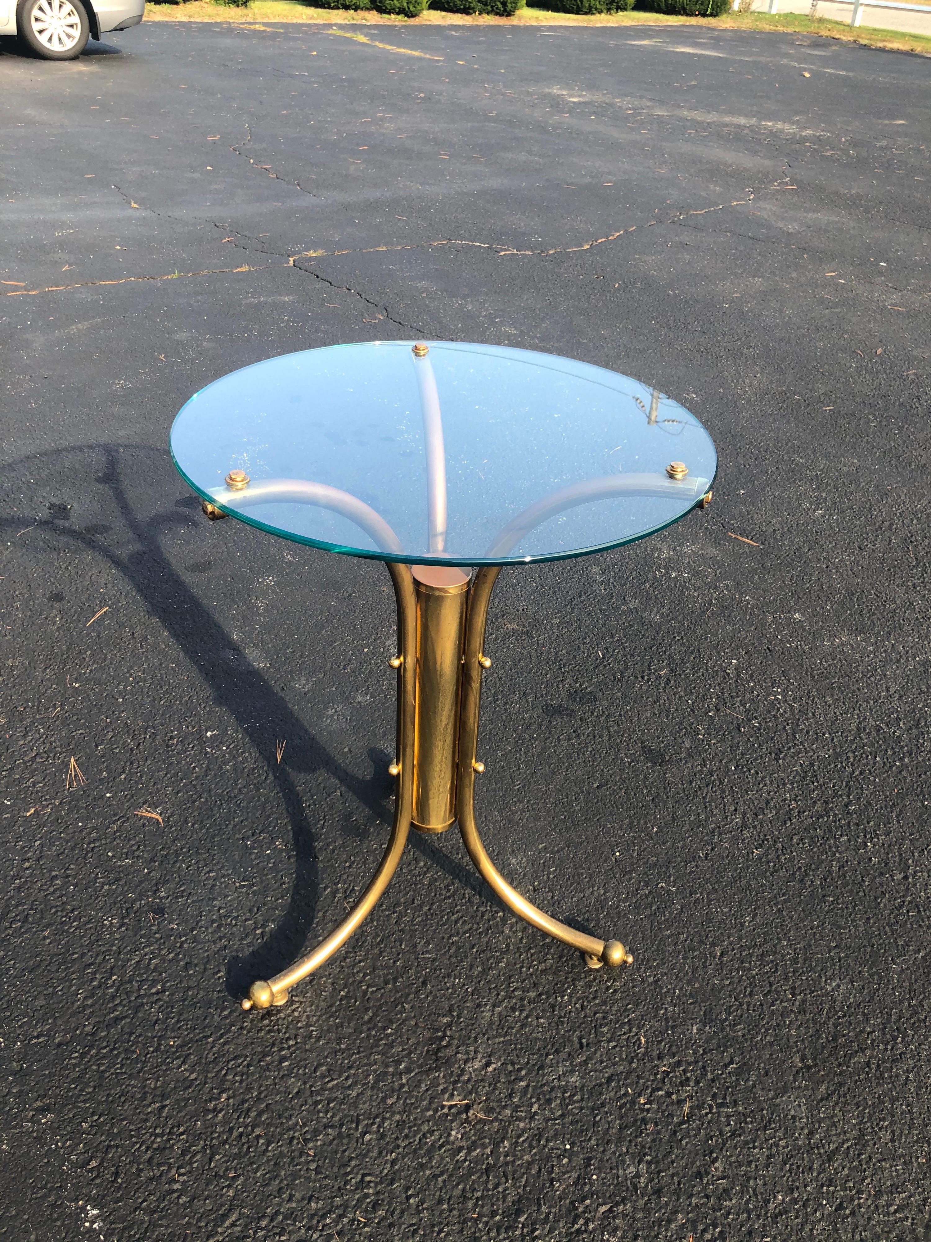 Mid-Century Modern Midcentury Brass and Glass Round Bistro Table