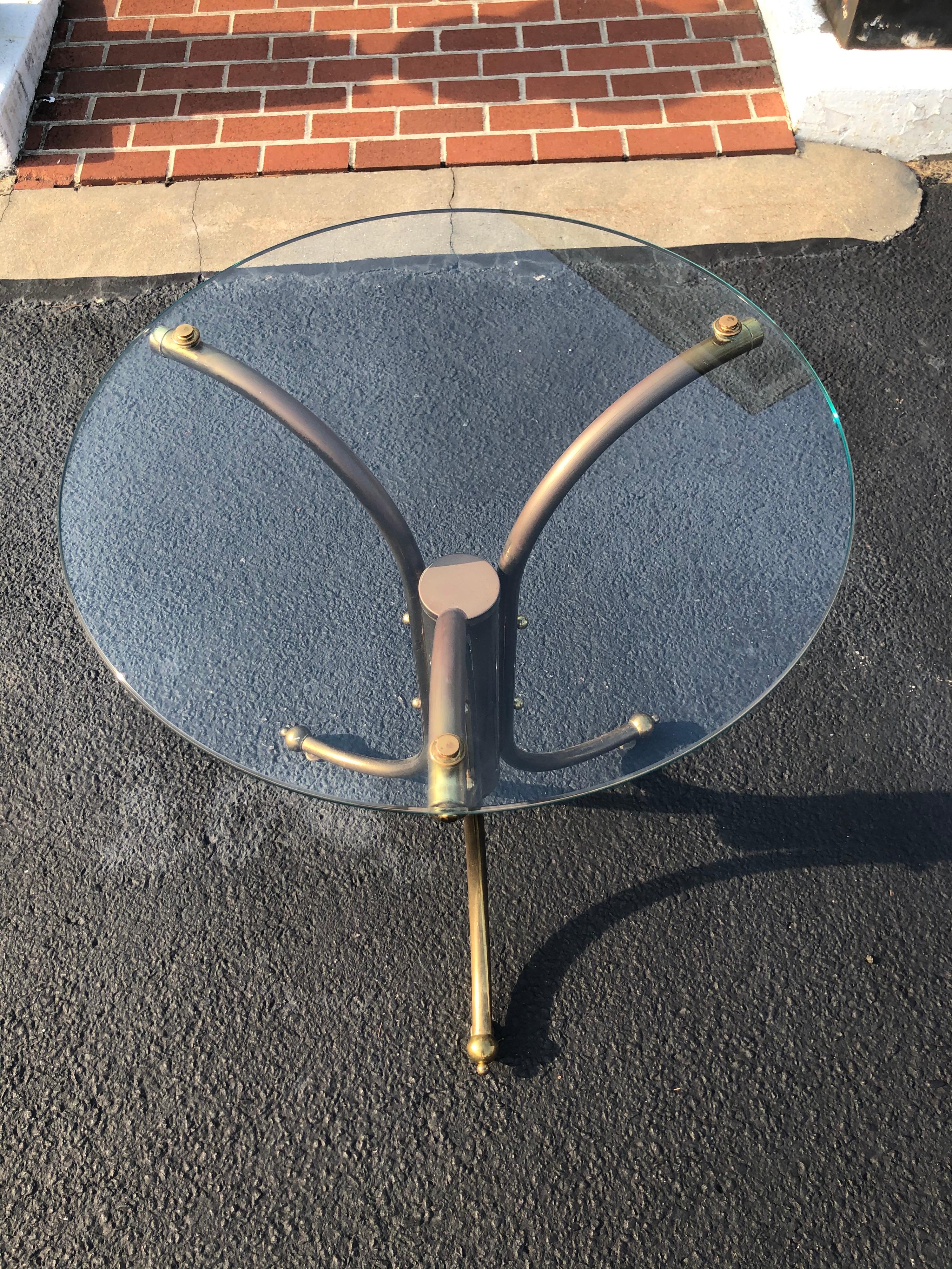 Midcentury Brass and Glass Round Bistro Table In Good Condition In Redding, CT