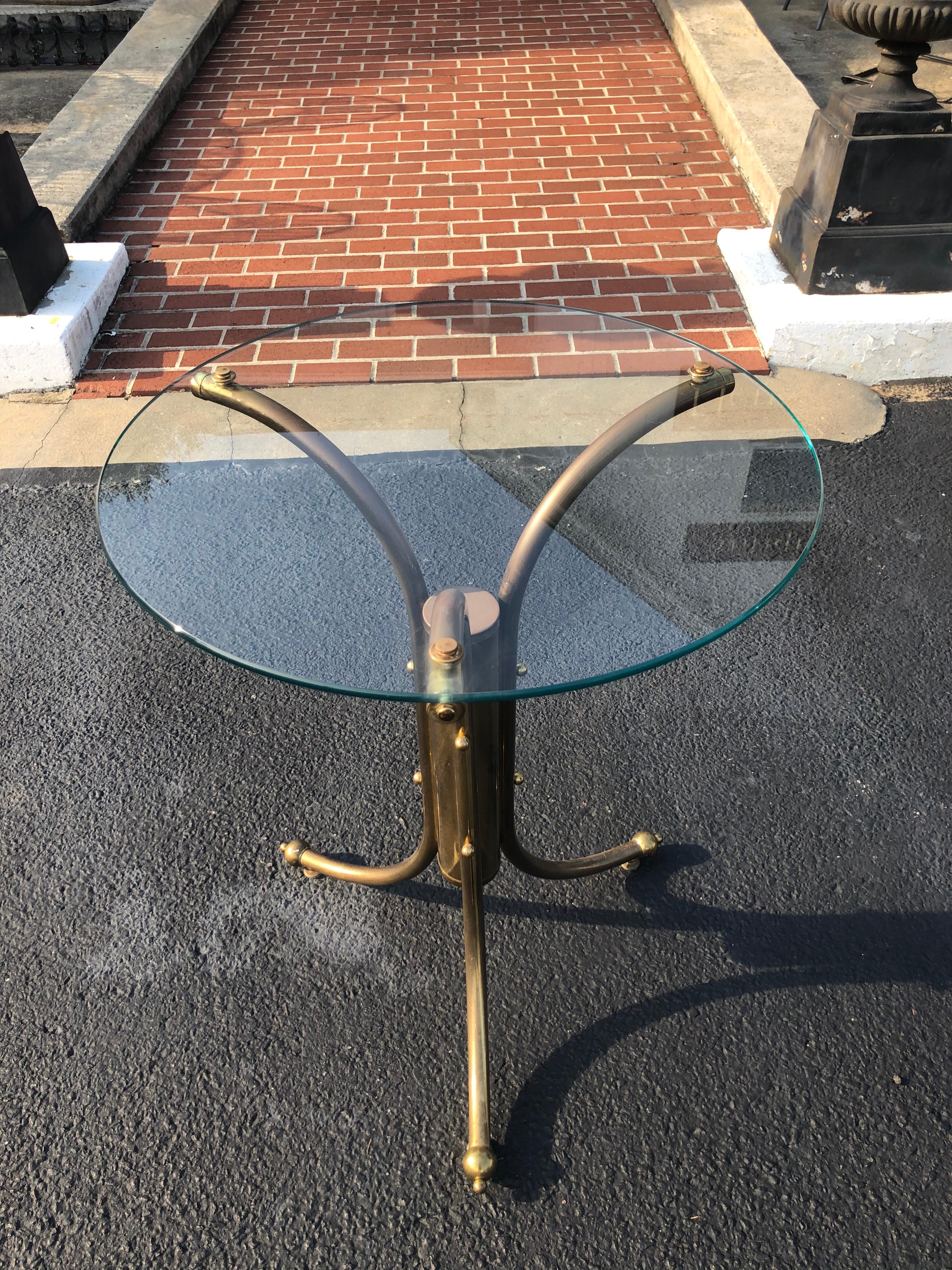 Late 20th Century Midcentury Brass and Glass Round Bistro Table