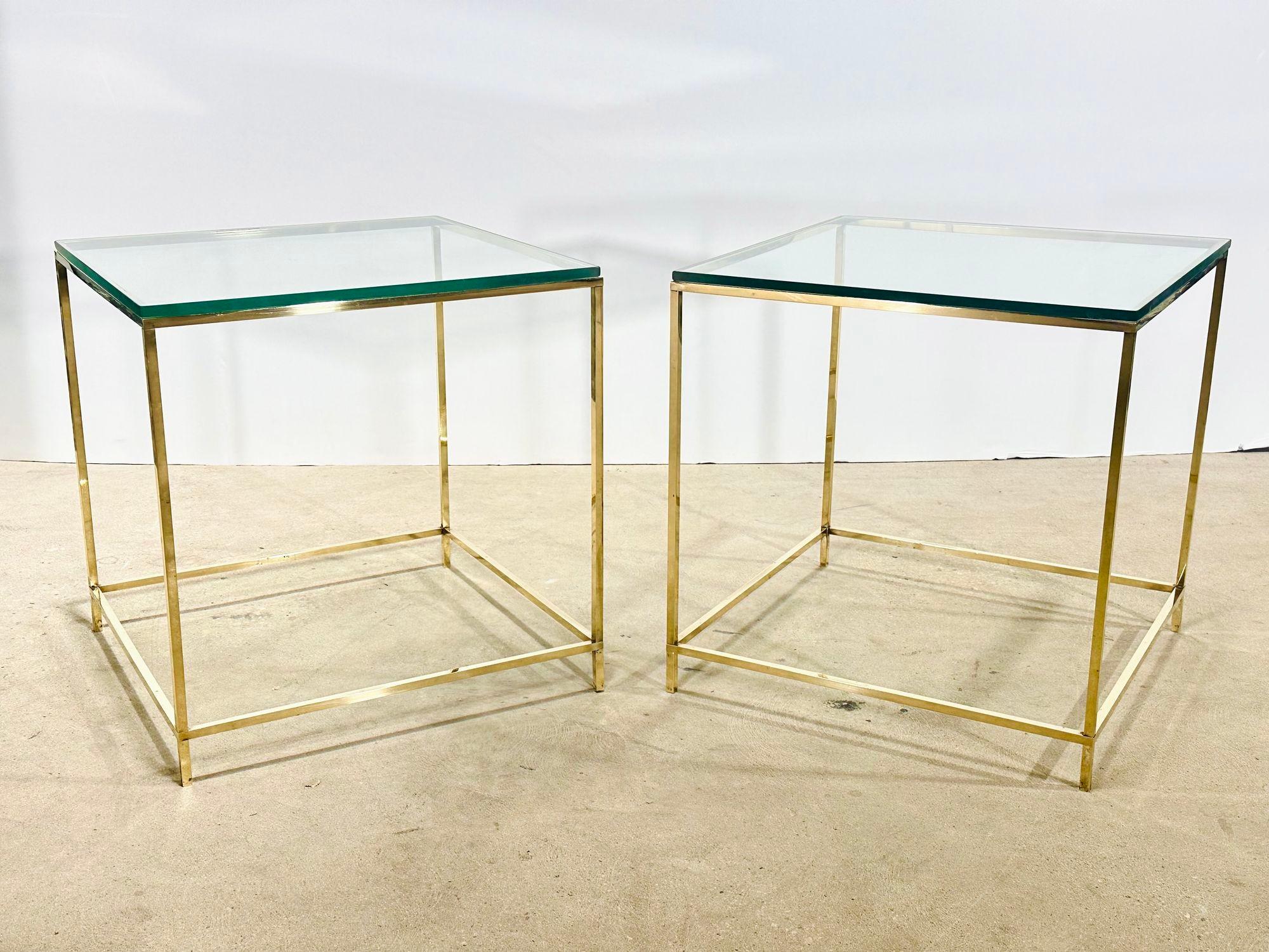 Mid Century Brass and Glass Side End Tables, 1960 Style of Paul Mccobb
Measure 19