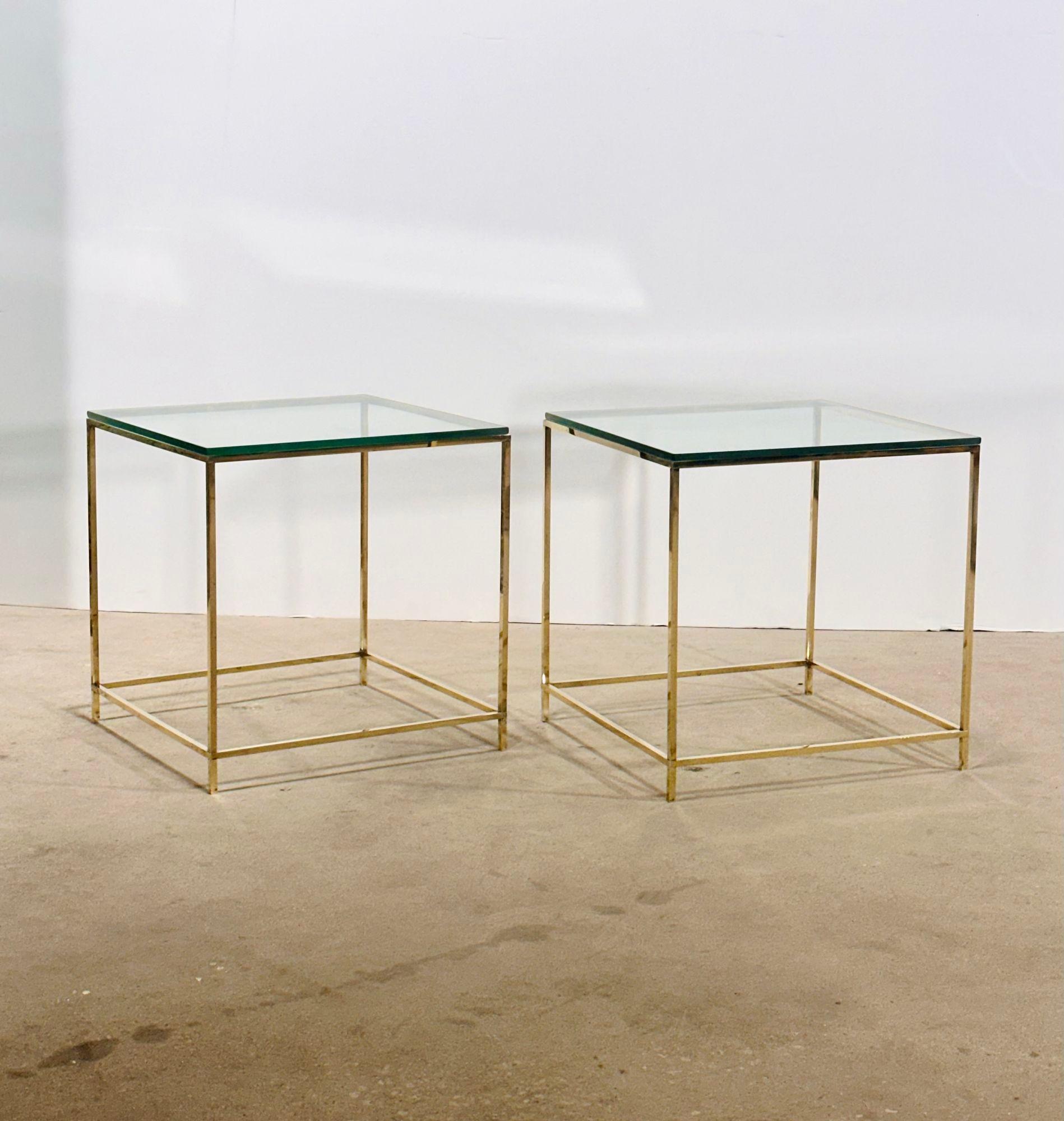 Mid-Century Modern Mid Century Brass and Glass Side End Tables, 1960 For Sale