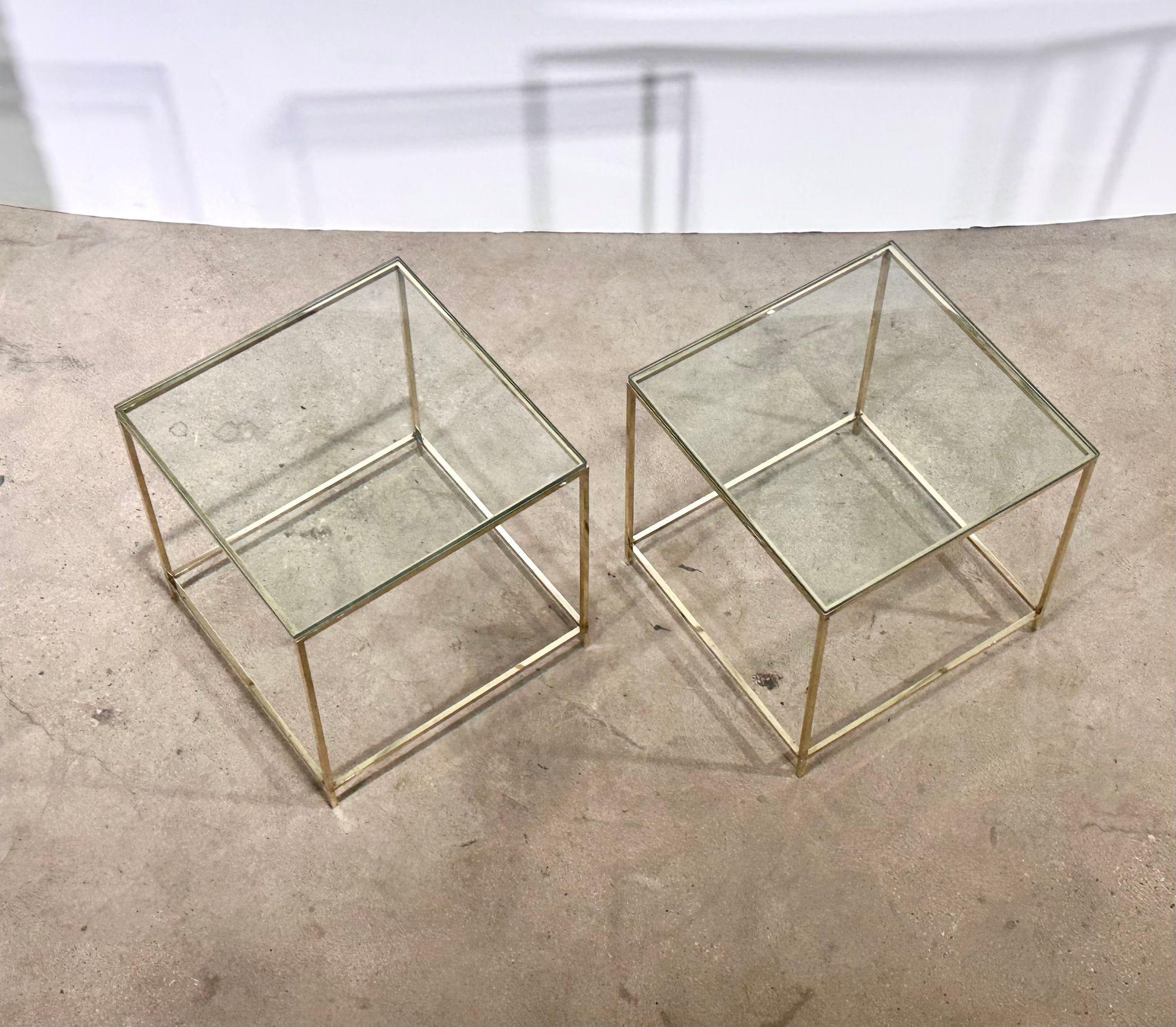 American Mid Century Brass and Glass Side End Tables, 1960 For Sale