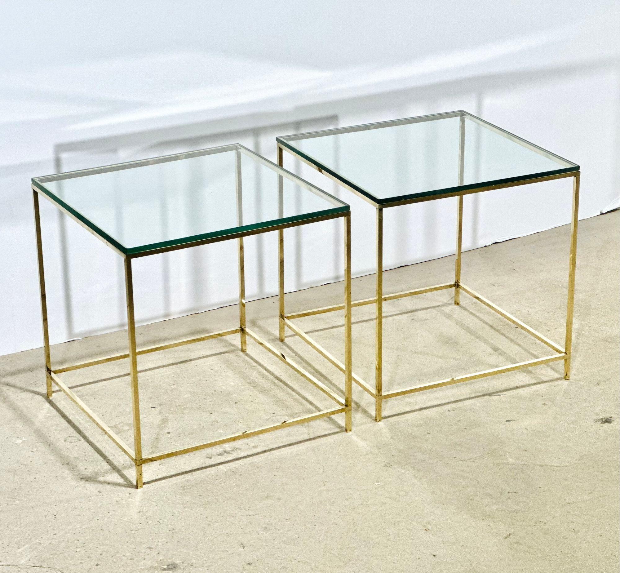 Mid Century Brass and Glass Side End Tables, 1960 In Good Condition For Sale In Chicago, IL