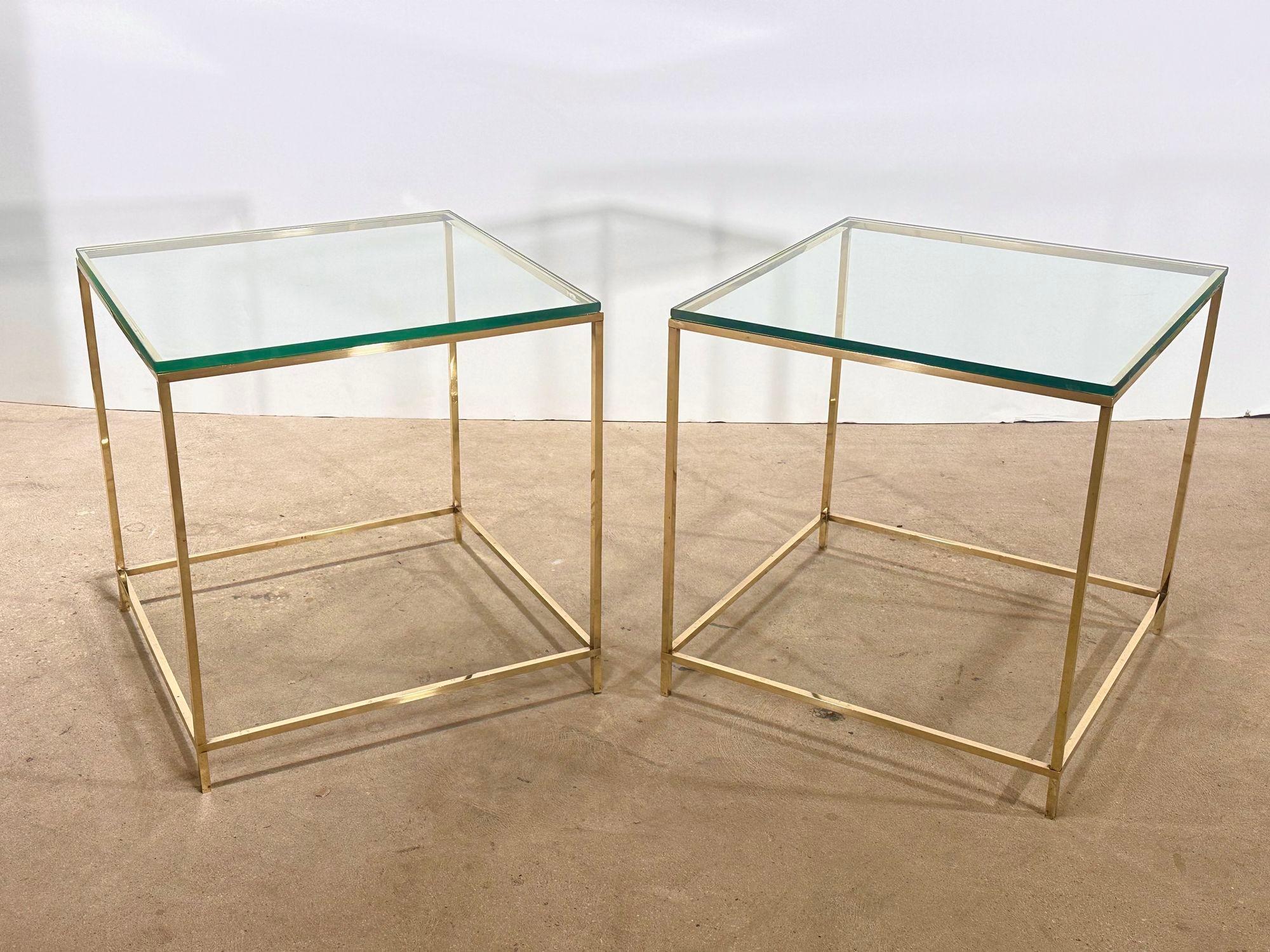 Mid Century Brass and Glass Side End Tables, 1960 For Sale 2