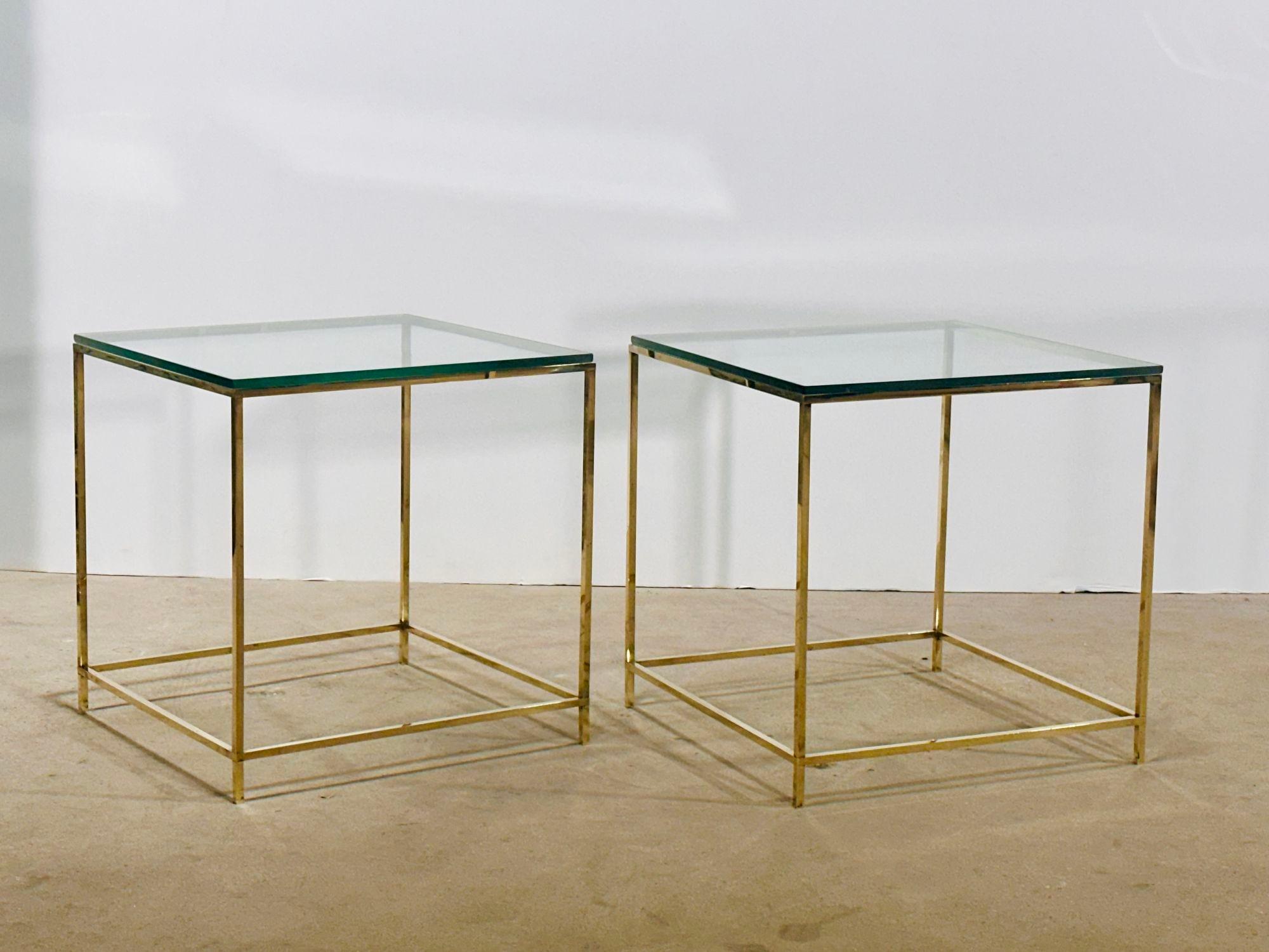 Mid Century Brass and Glass Side End Tables, 1960 For Sale 3