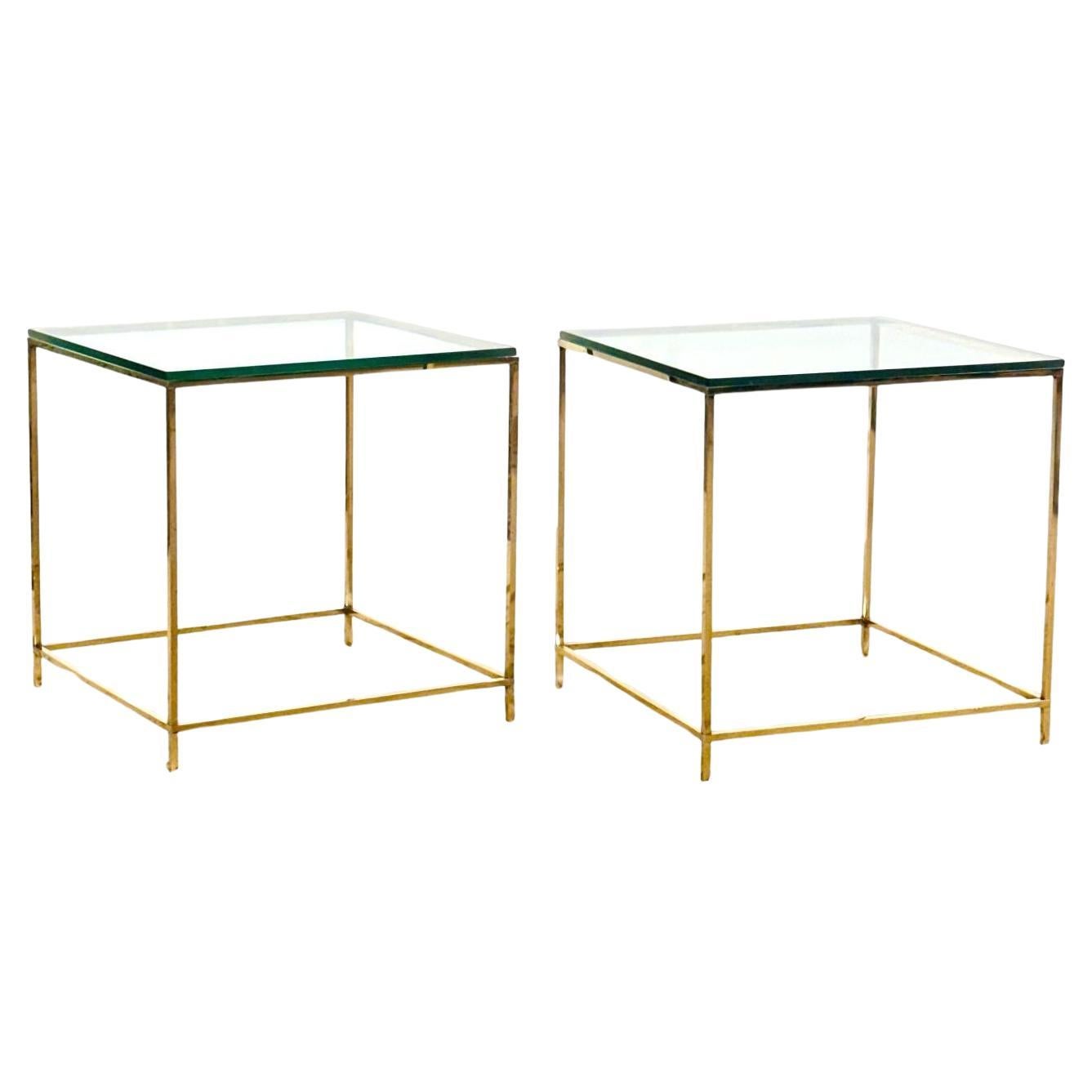 Mid Century Brass and Glass Side End Tables, 1960 For Sale