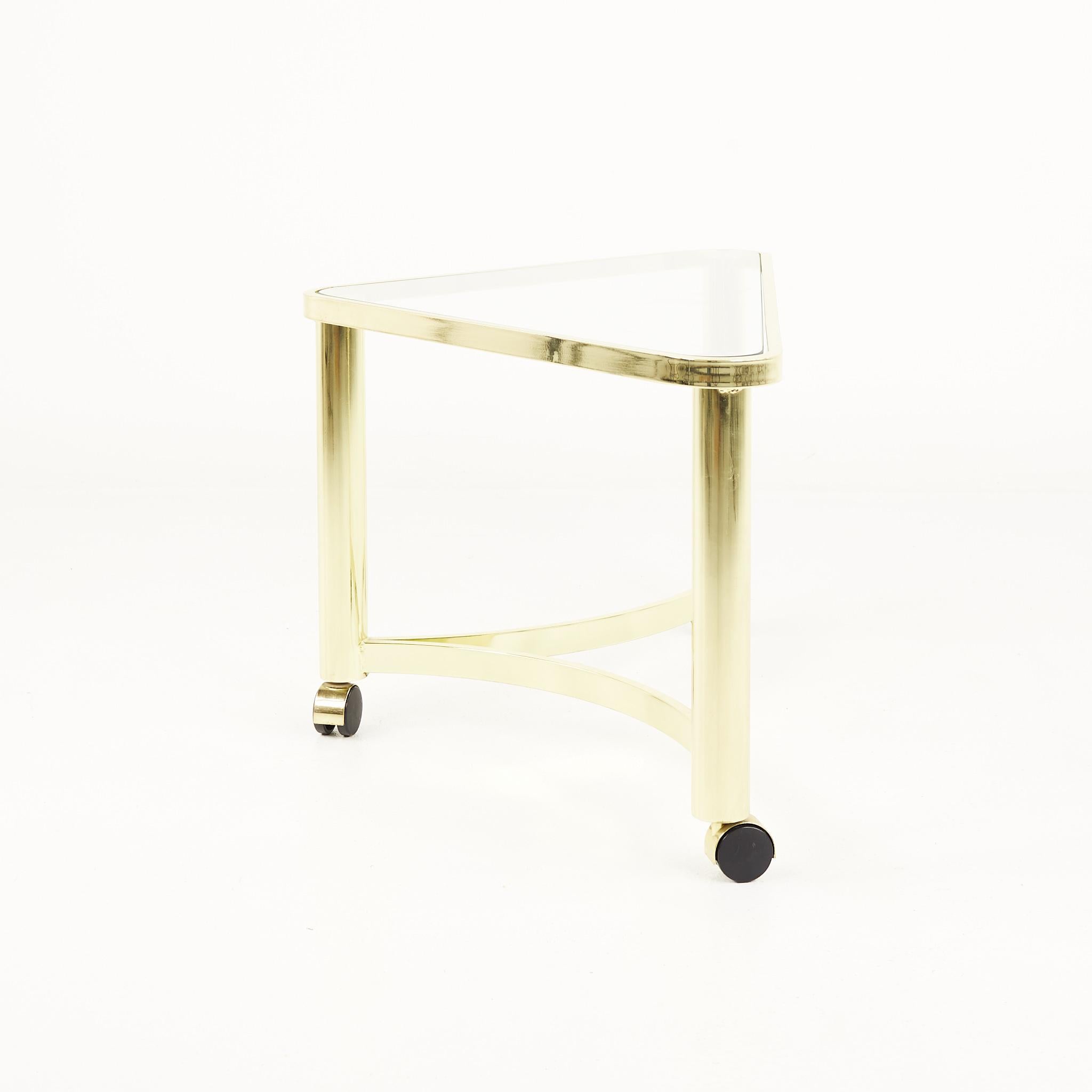 Mid-Century Modern Mid Century Brass and Glass Side Table with Casters