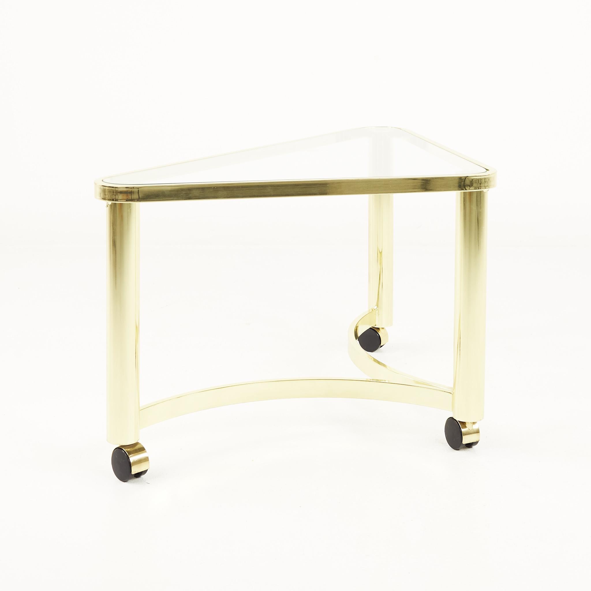 Late 20th Century Mid Century Brass and Glass Side Table with Casters