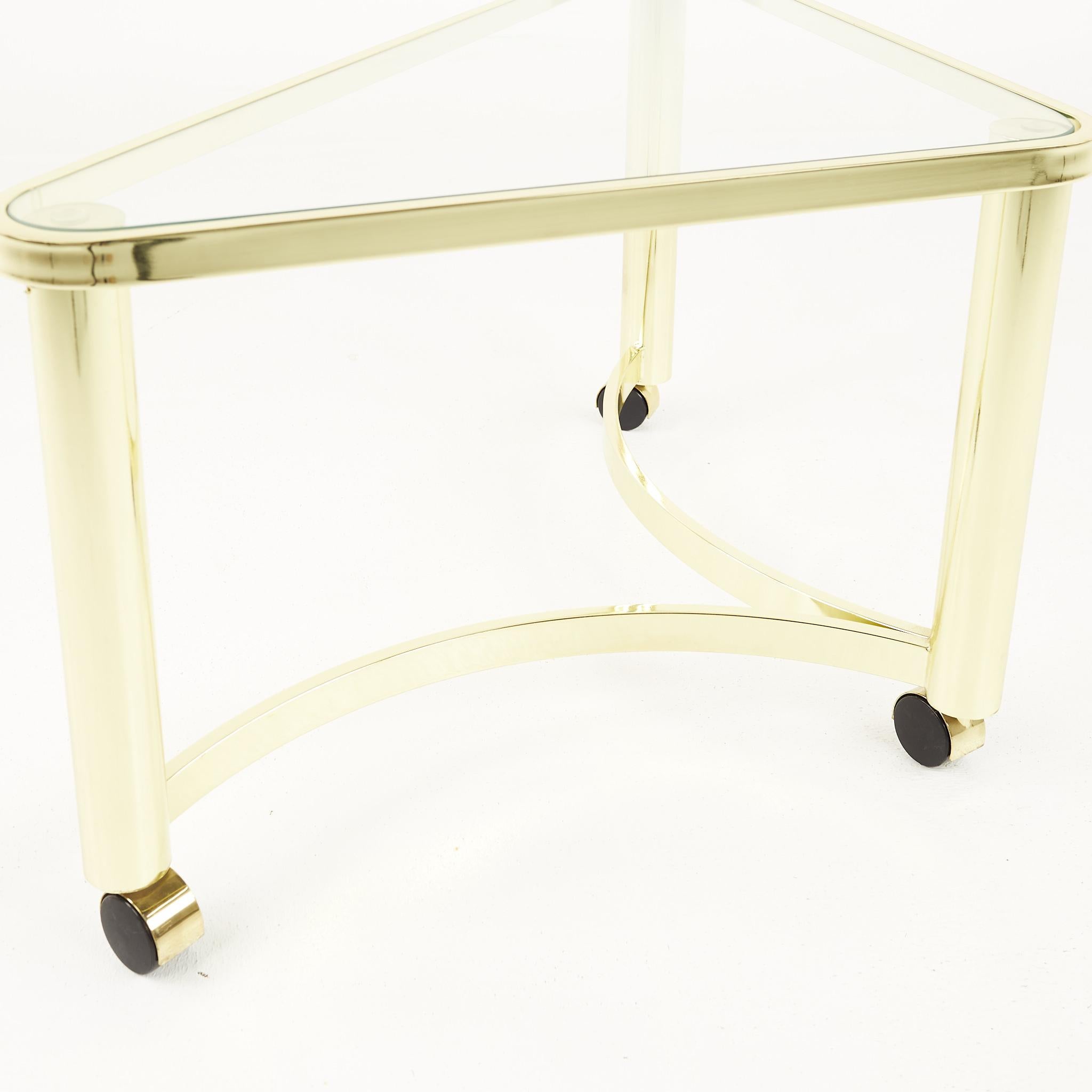 Mid Century Brass and Glass Side Table with Casters 1