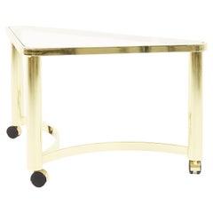Mid Century Brass and Glass Side Table with Casters