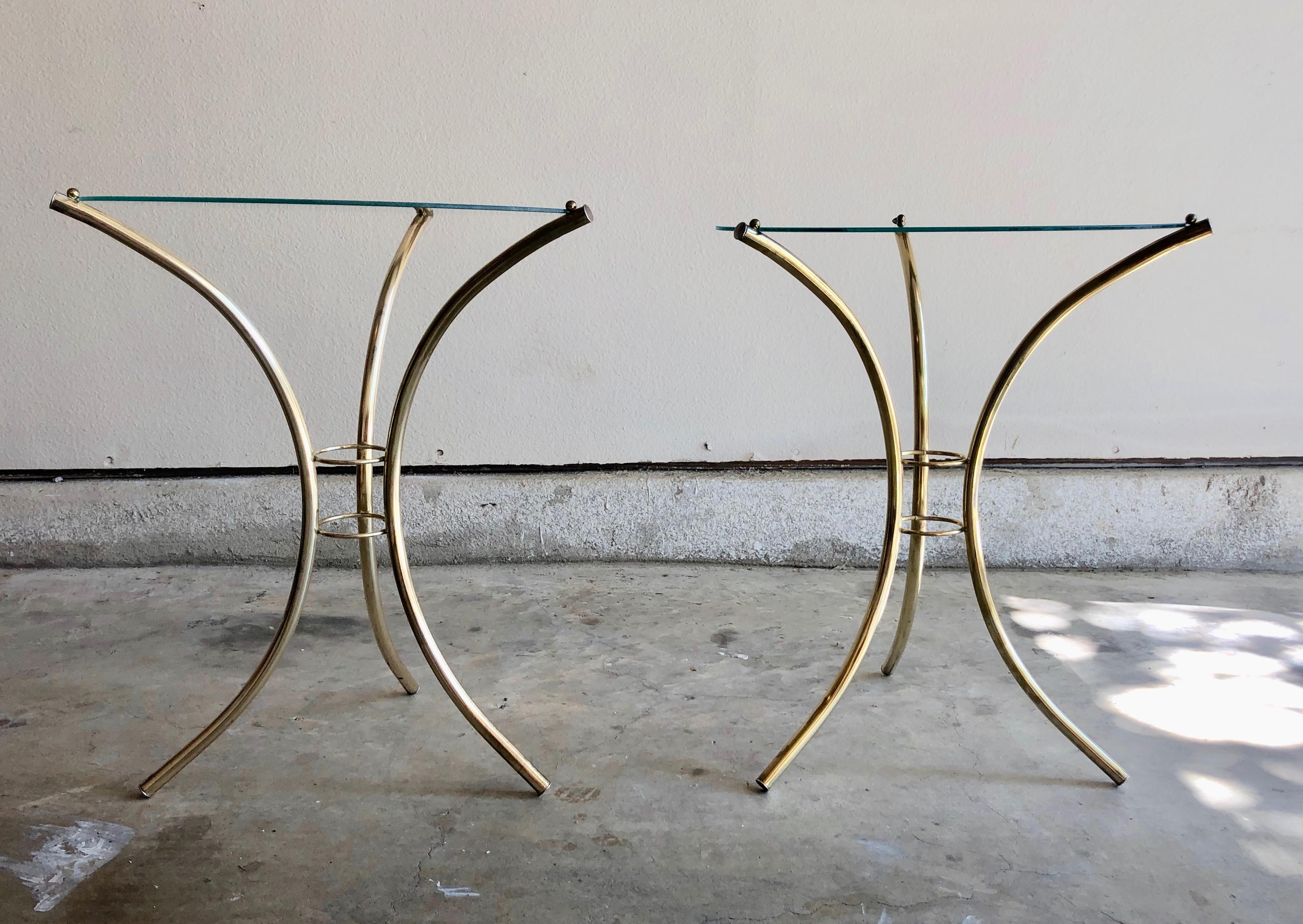 Midcentury Brass and Glass Side Tables In Good Condition In Denton, TX