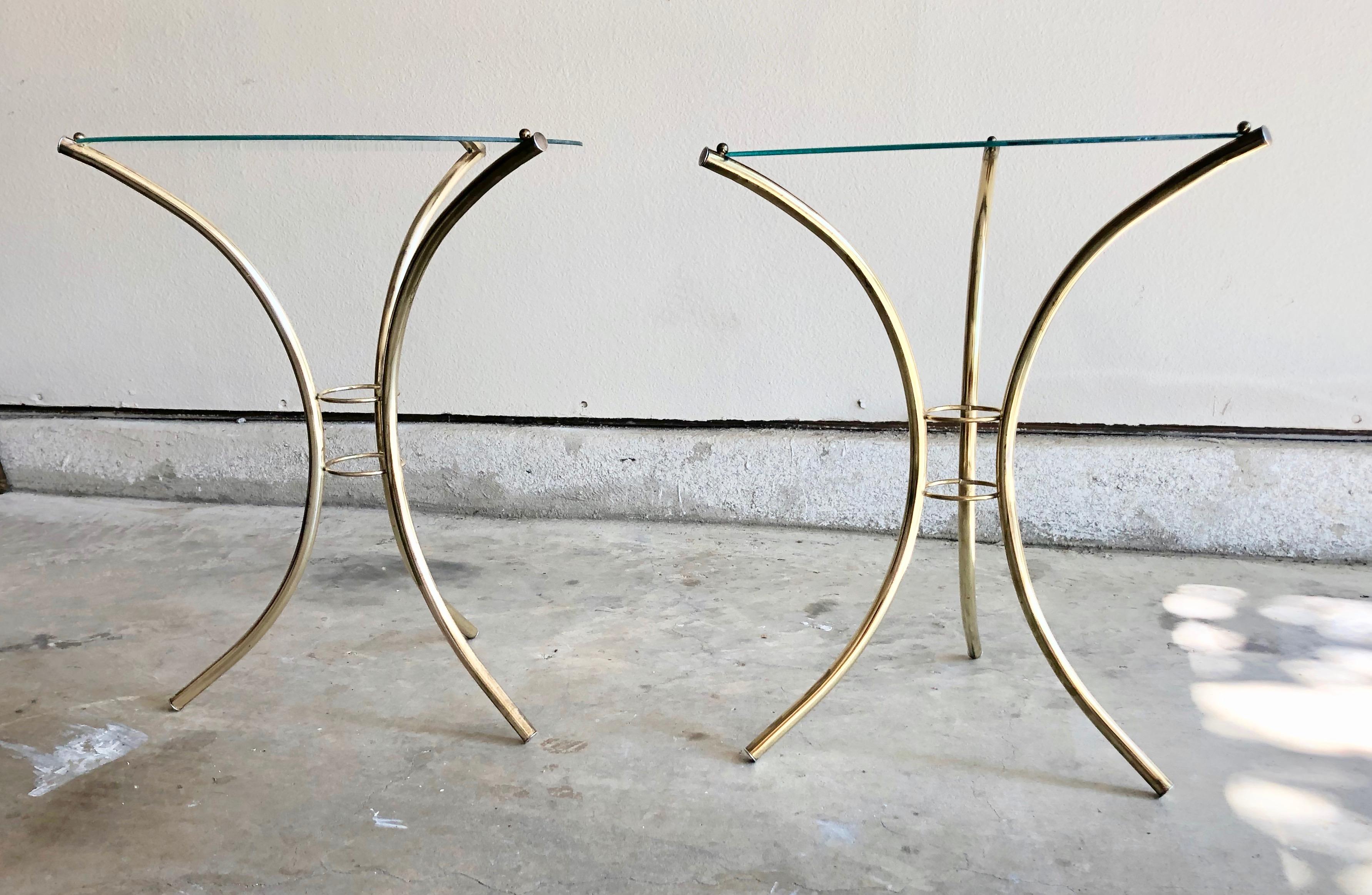 20th Century Midcentury Brass and Glass Side Tables